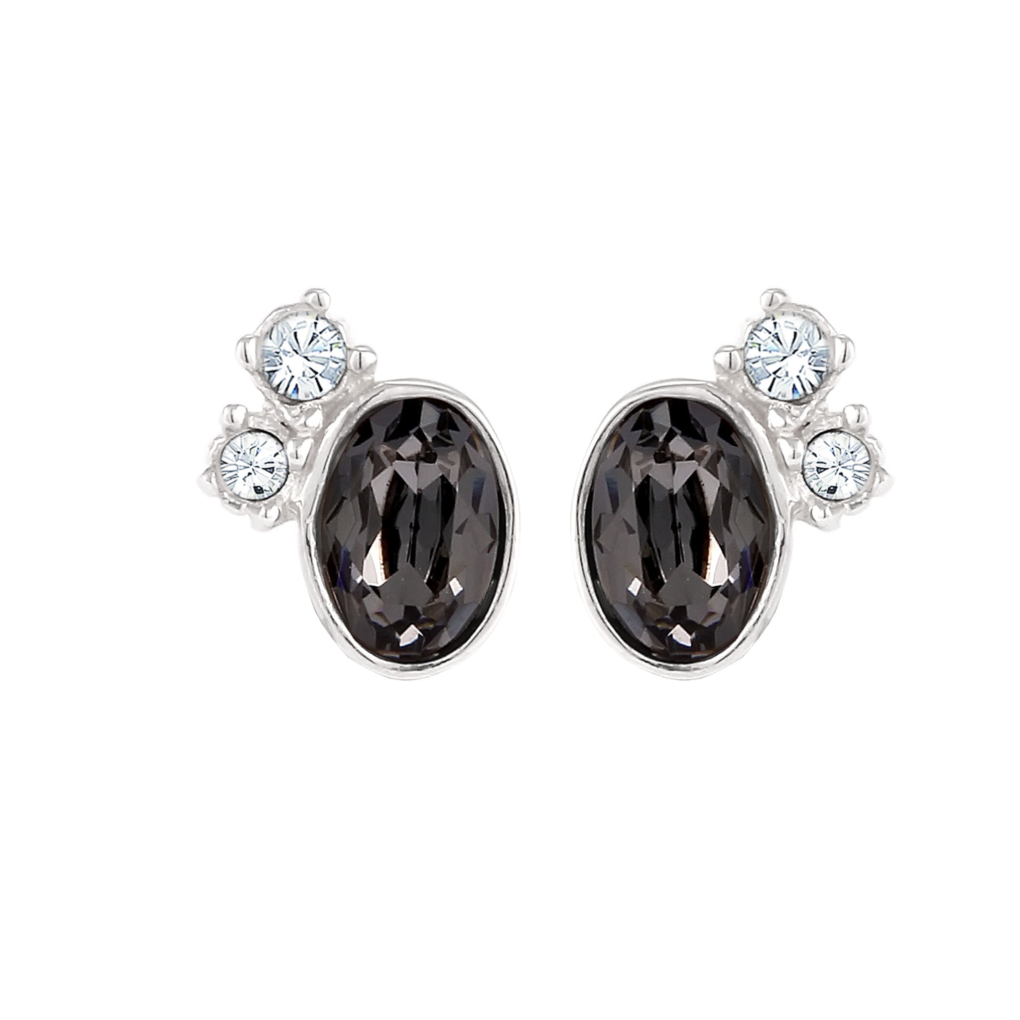 Silber - Elli | Ohrstecker Oval | Mit Kristallen von Swarovski® (Grau & Weiß) | 925 Sterling Silber