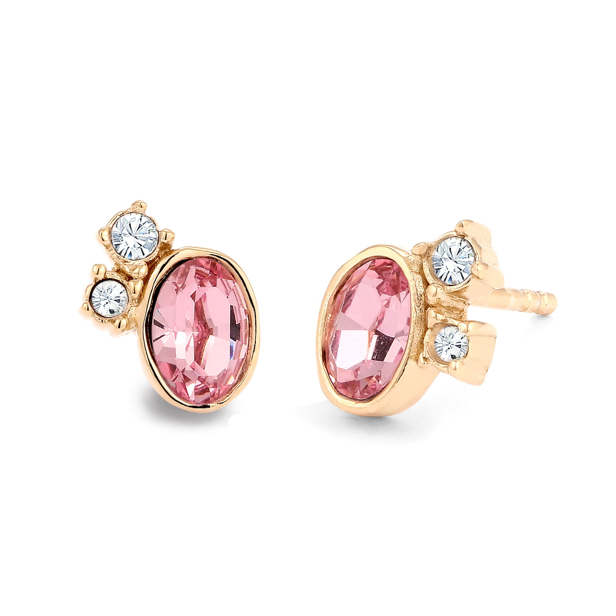 Gold - Elli | Ohrstecker Oval | Mit Kristalle von Swarovski® (Pink & Weiß) | 925 Sterling Silber vergoldet