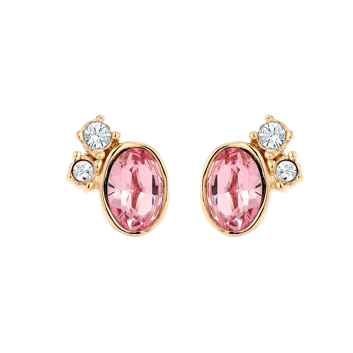 Gold - Elli | Ohrstecker Oval | Mit Kristalle von Swarovski® (Pink & Weiß) | 925 Sterling Silber vergoldet
