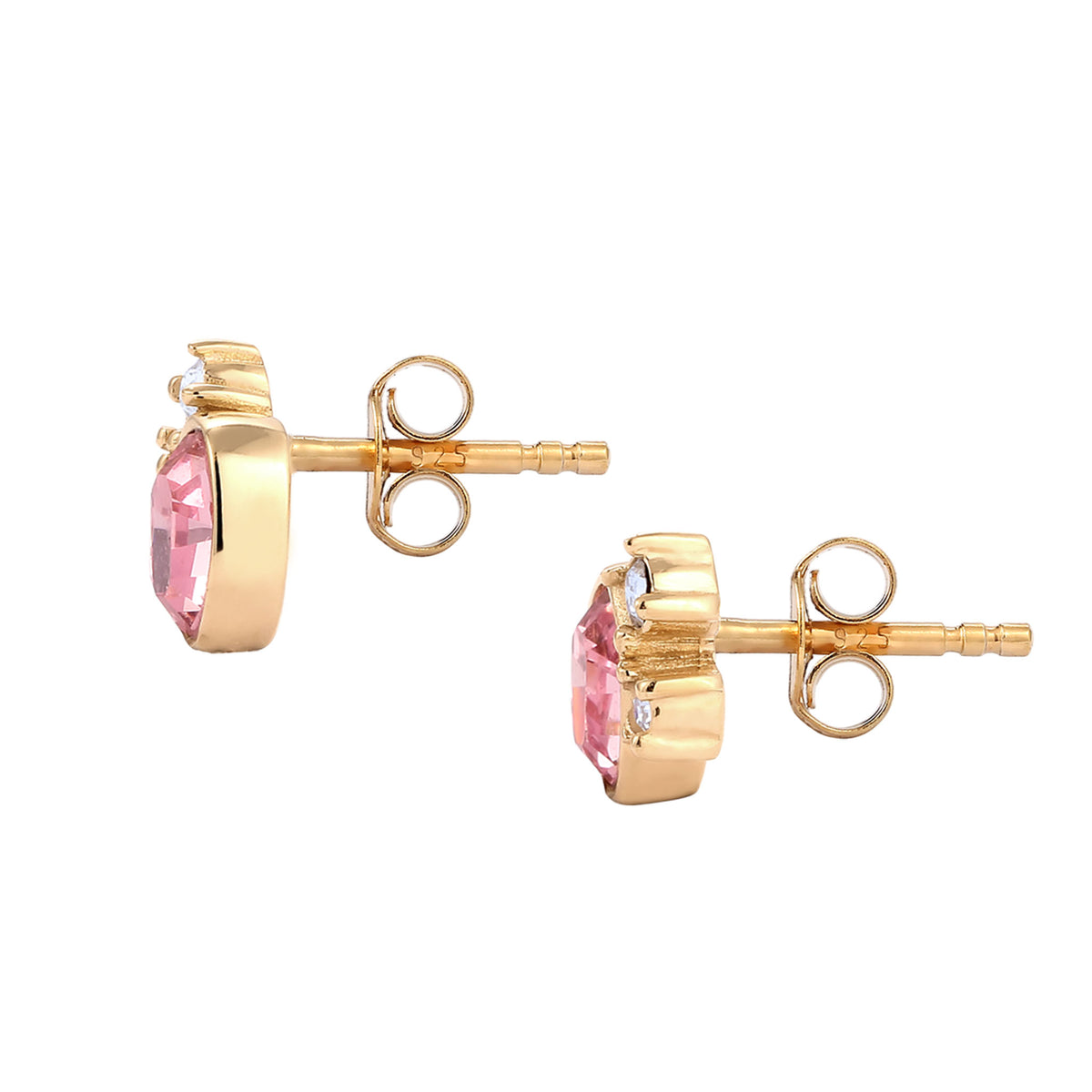 Gold - Elli | Ohrstecker Oval | Mit Kristalle von Swarovski® (Pink & Weiß) | 925 Sterling Silber vergoldet