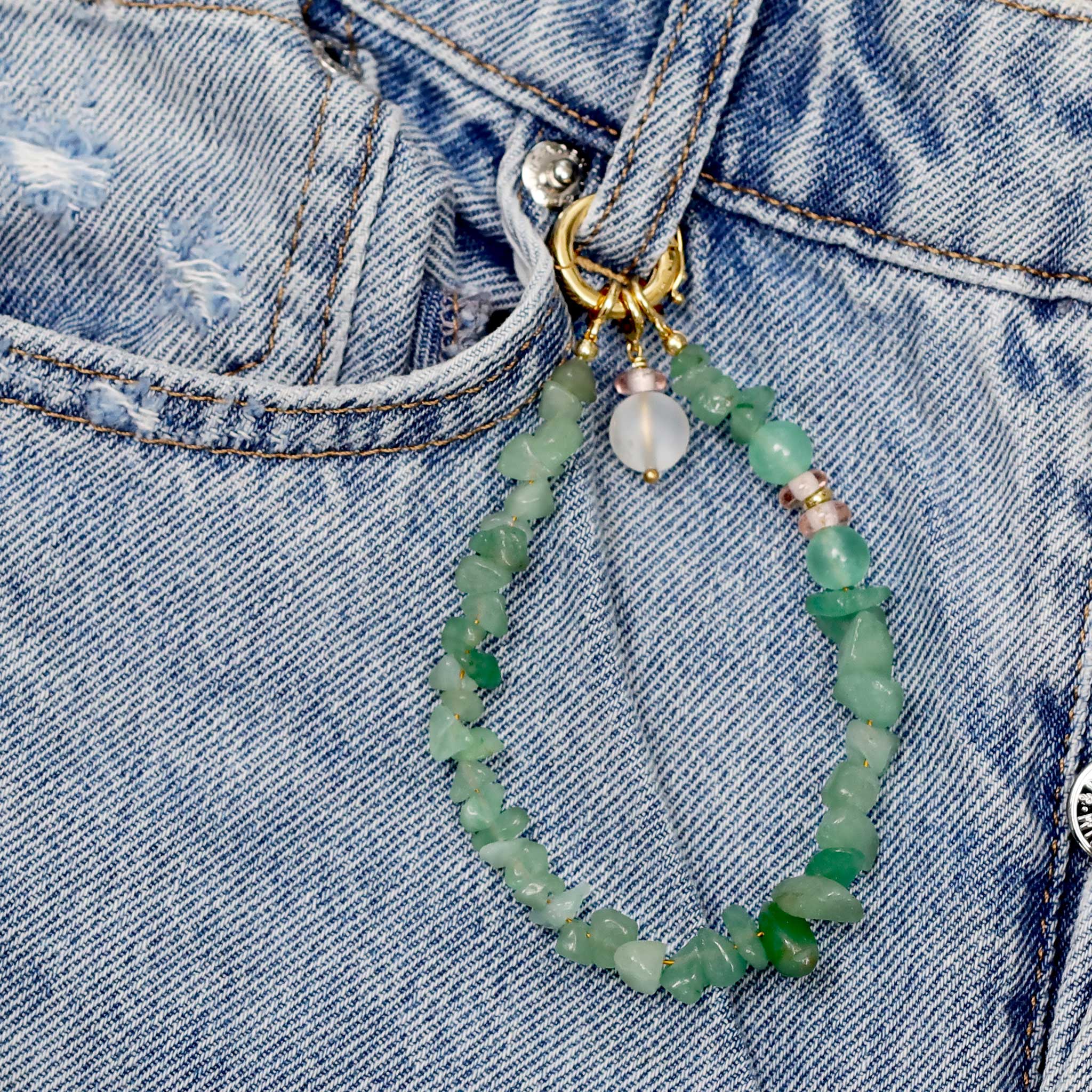 Grün - Elli | Schmuckzubehör | Aventurin (Grün) & Eis-Kristall (Weiß) | 925 Sterling Silber vergoldet