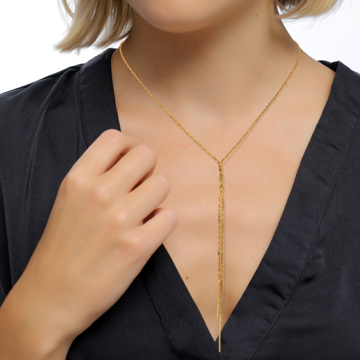 Gold - Elli PREMIUM | Y-Halskette Twisted | 925 Sterling Silber vergoldet