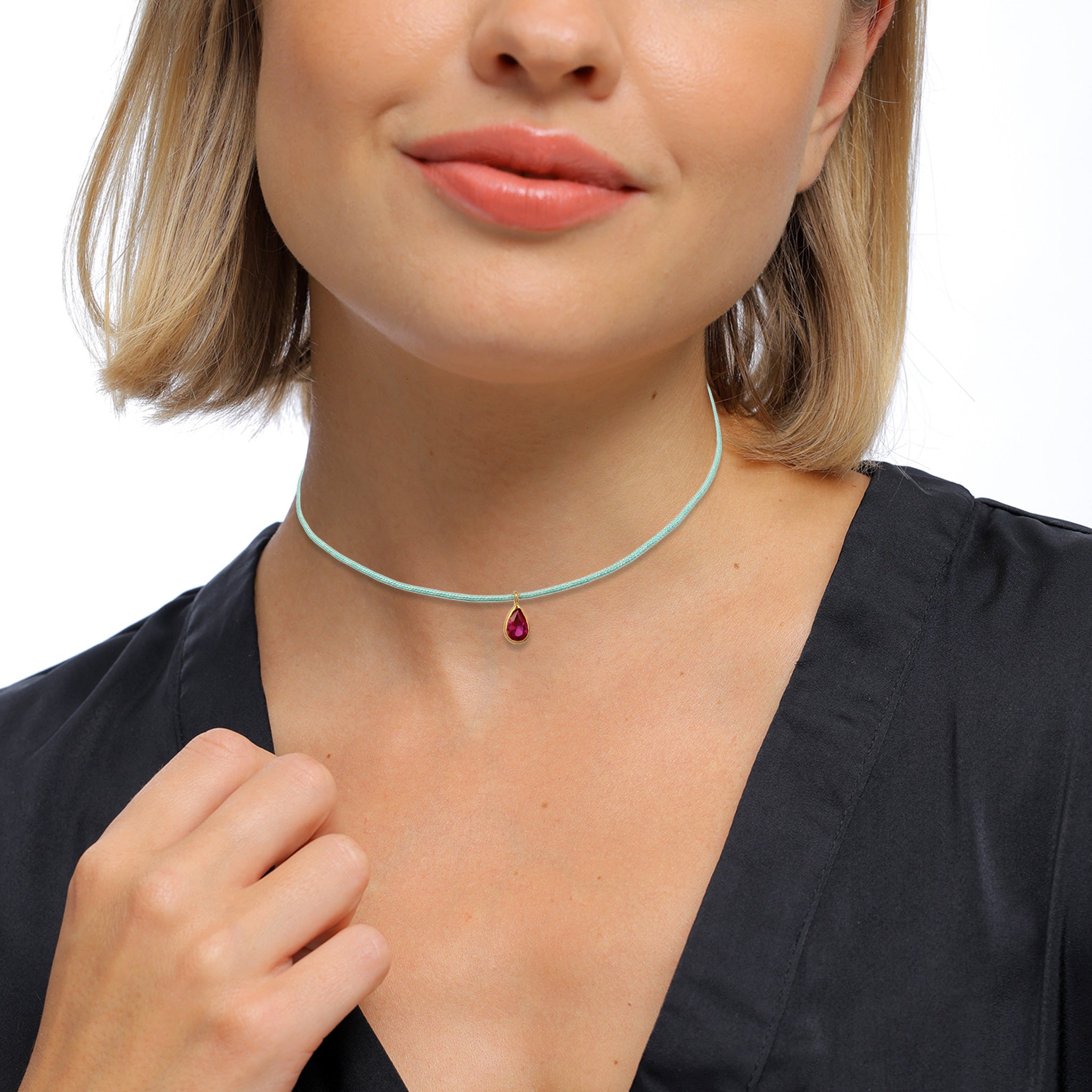 Pink - Elli | Halskette Tropfen | Synthetischer Rubin (Pink) | 925 Sterling Silber vergoldet