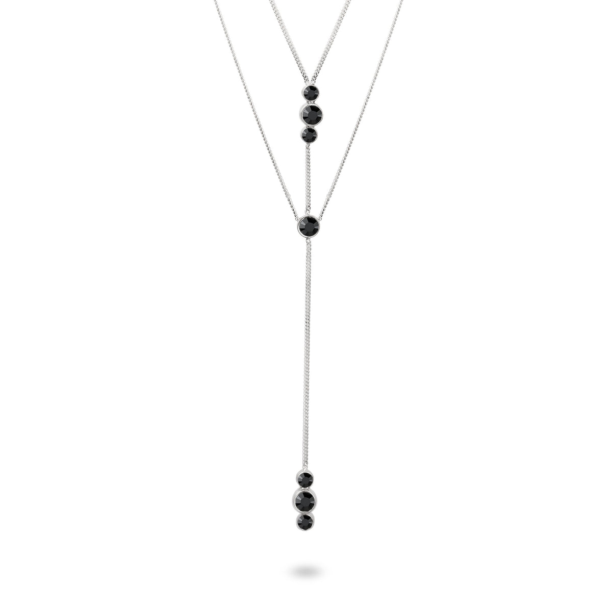 Schwarz - Elli | Layer Y-Halskette | Mit Kristallen von Swarovski® (Schwarz) | 925 Sterling Silber