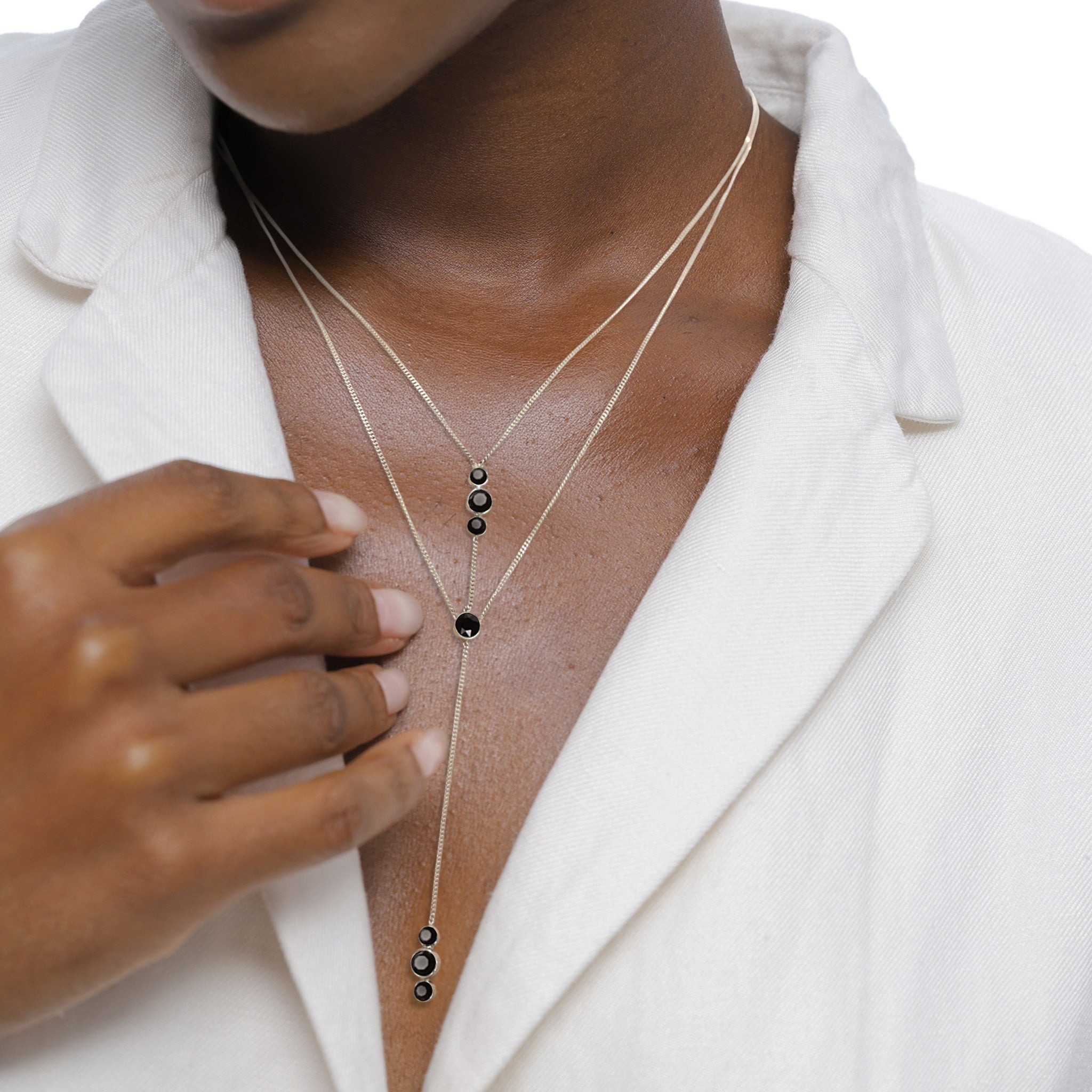 Schwarz - Elli | Layer Y-Halskette | Mit Kristallen von Swarovski® (Schwarz) | 925 Sterling Silber