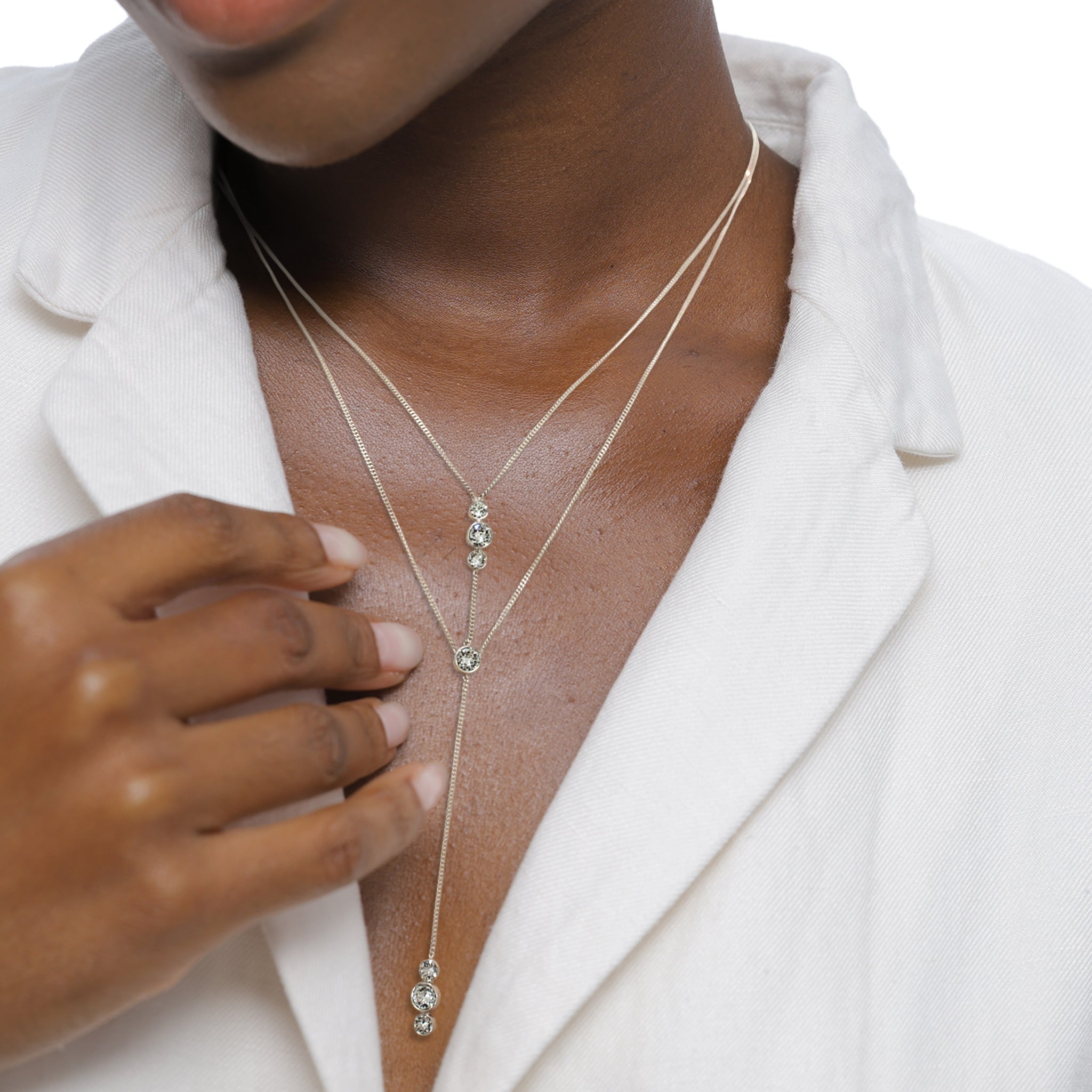 Hellblau - Elli | Layer Y-Halskette | Mit Kristallen von Swarovski® (Hellblau) | 925 Sterling Silber