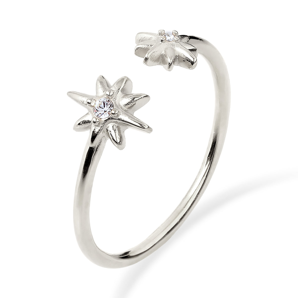 Silber - Elli | Ring Offen Stern | Mit Kristallen von Swarovski® (Weiß) | 925 Sterling Silber