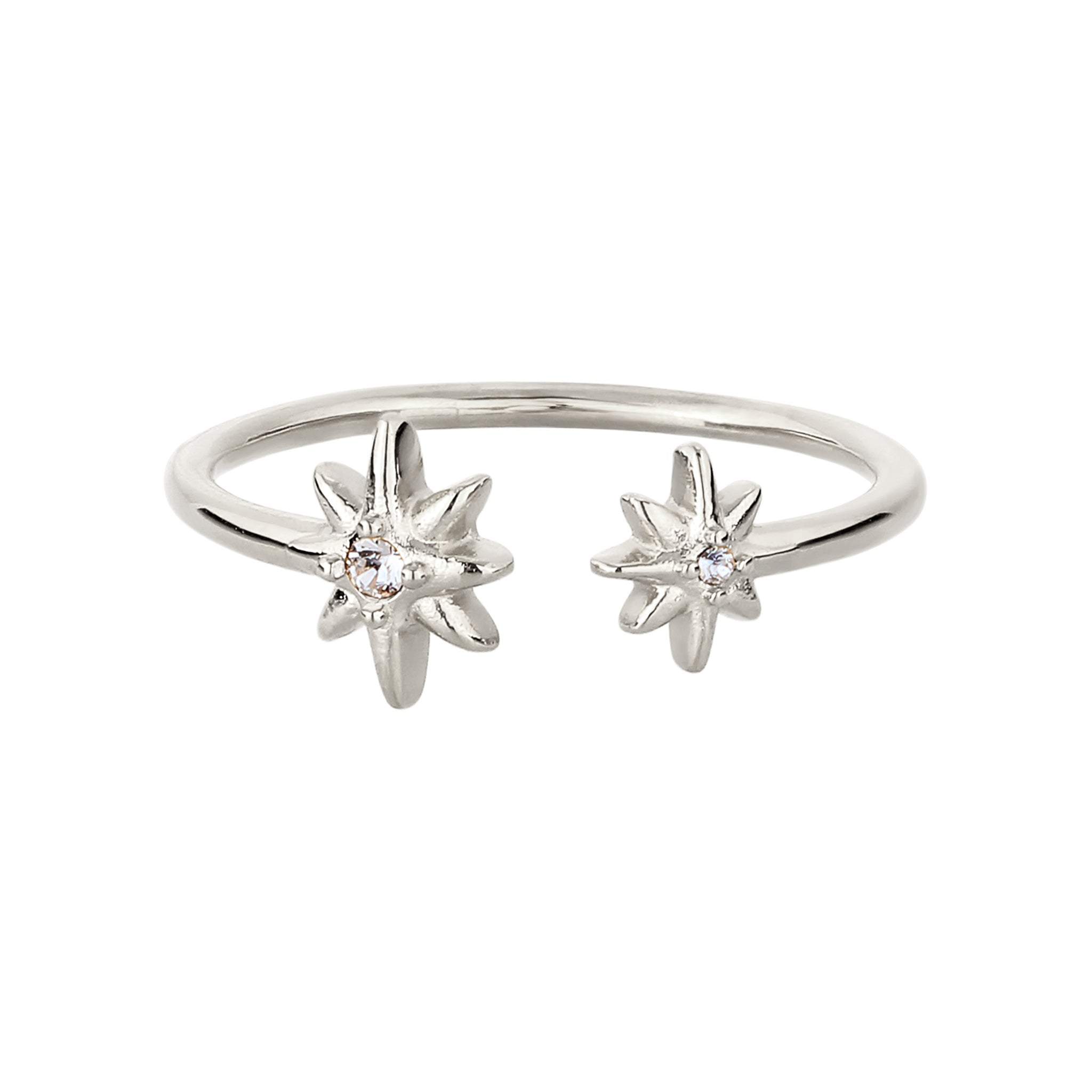 Silber - Elli | Ring Offen Stern | Mit Kristallen von Swarovski® (Weiß) | 925 Sterling Silber