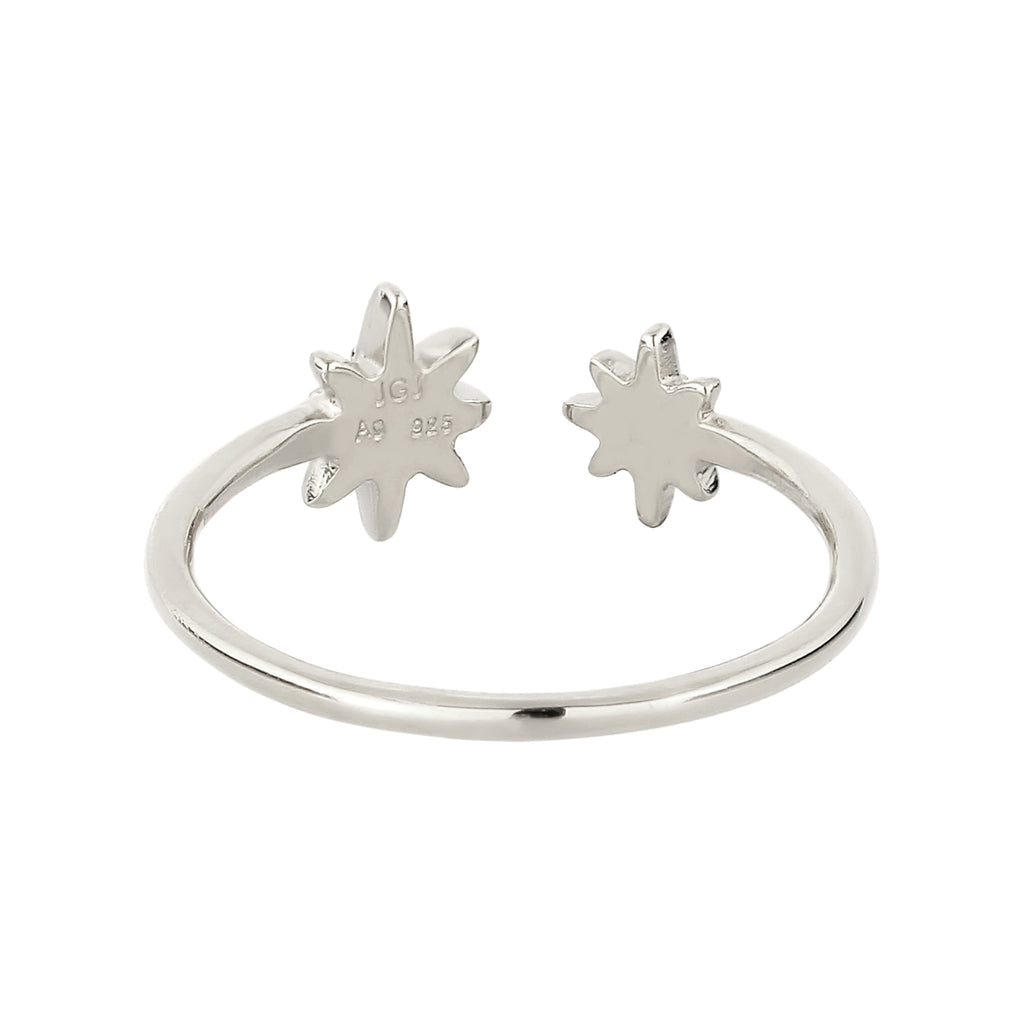 Silber - Elli | Ring Offen Stern | Mit Kristallen von Swarovski® (Weiß) | 925 Sterling Silber