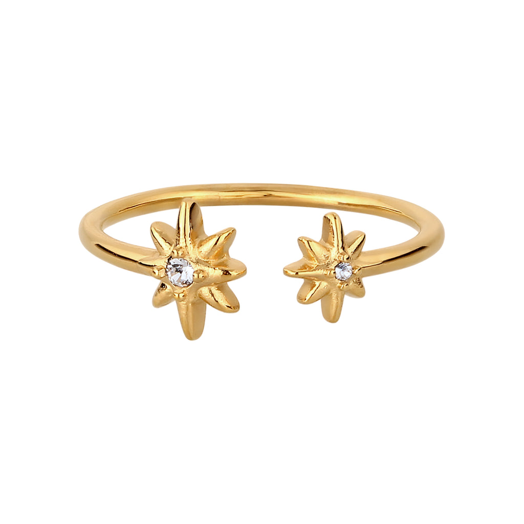 Gold - Elli | Ring Offen Stern | Mit Kristallen von Swarovski® (Weiß) | 925 Sterling Silber vergoldet