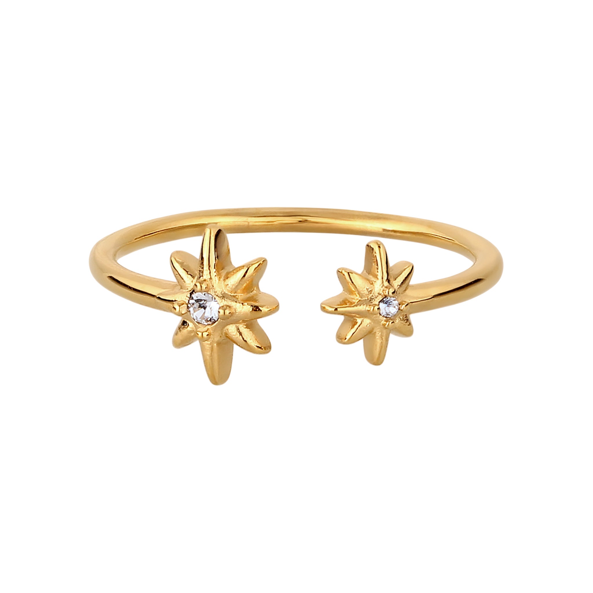Gold - Elli | Ring Offen Stern | Mit Kristallen von Swarovski® (Weiß) | 925 Sterling Silber vergoldet
