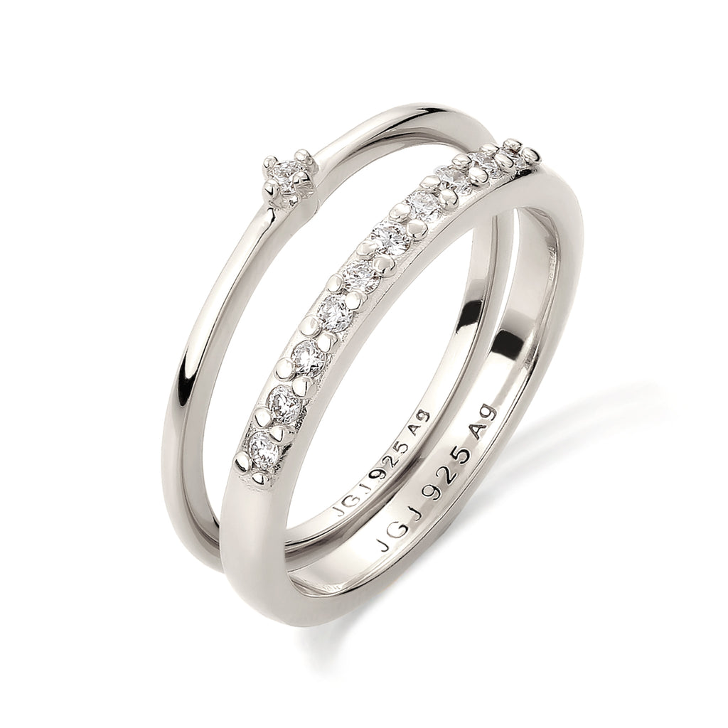 Silber - Elli DIAMONDS | Ringset | Laborgezüchtete Diamanten (Weiß, 0.015 ct) | 925 Sterling Silber
