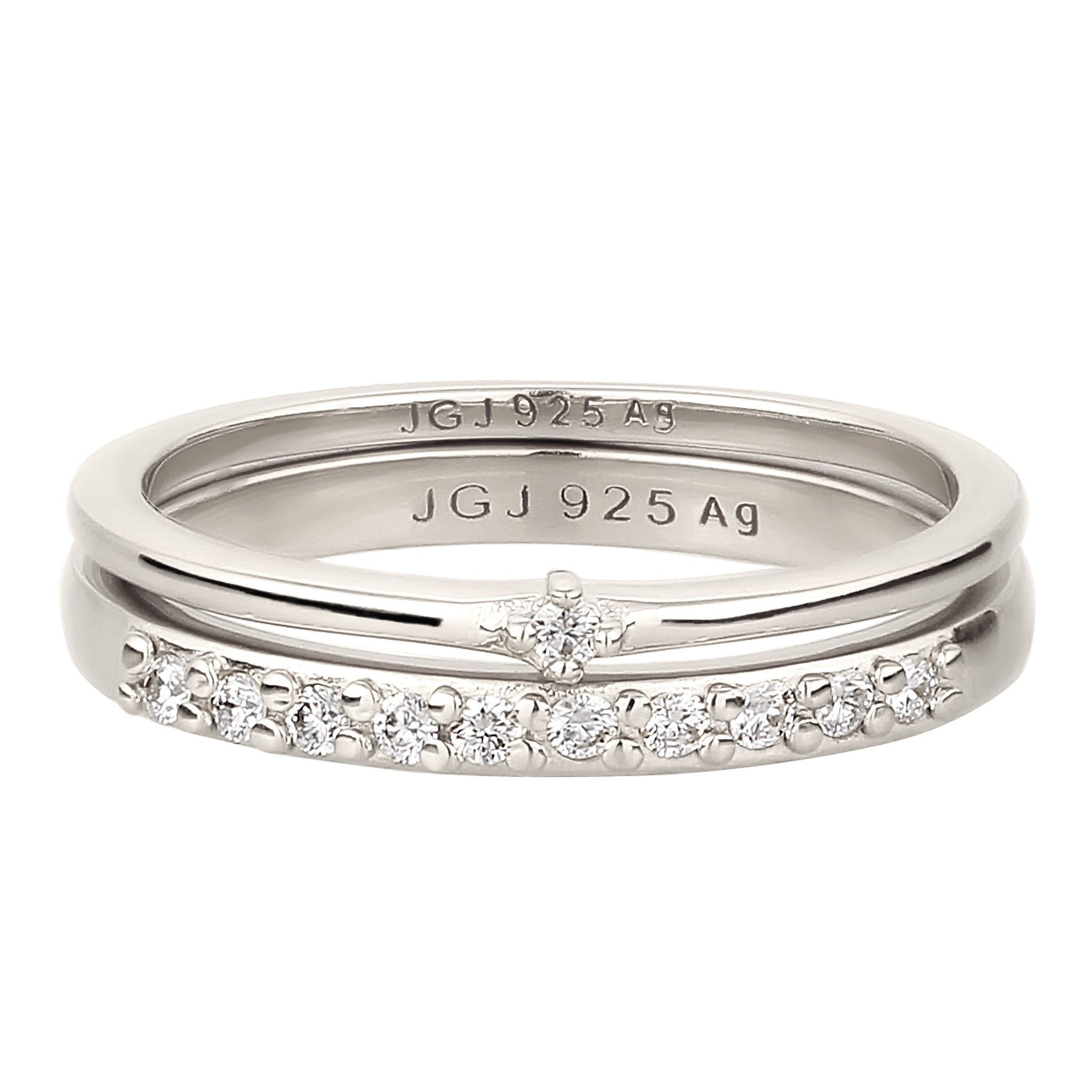 Silber - Elli DIAMONDS | Ringset | Laborgezüchtete Diamanten (Weiß, 0.015 ct) | 925 Sterling Silber