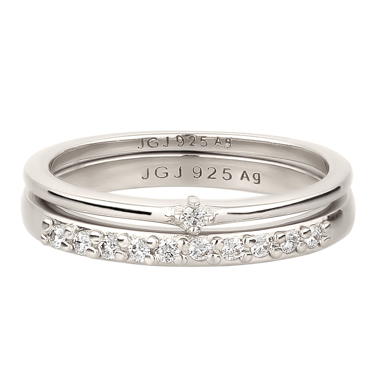 Silber - Elli DIAMONDS | Ringset | Laborgezüchtete Diamanten (Weiß, 0.015 ct) | 925 Sterling Silber