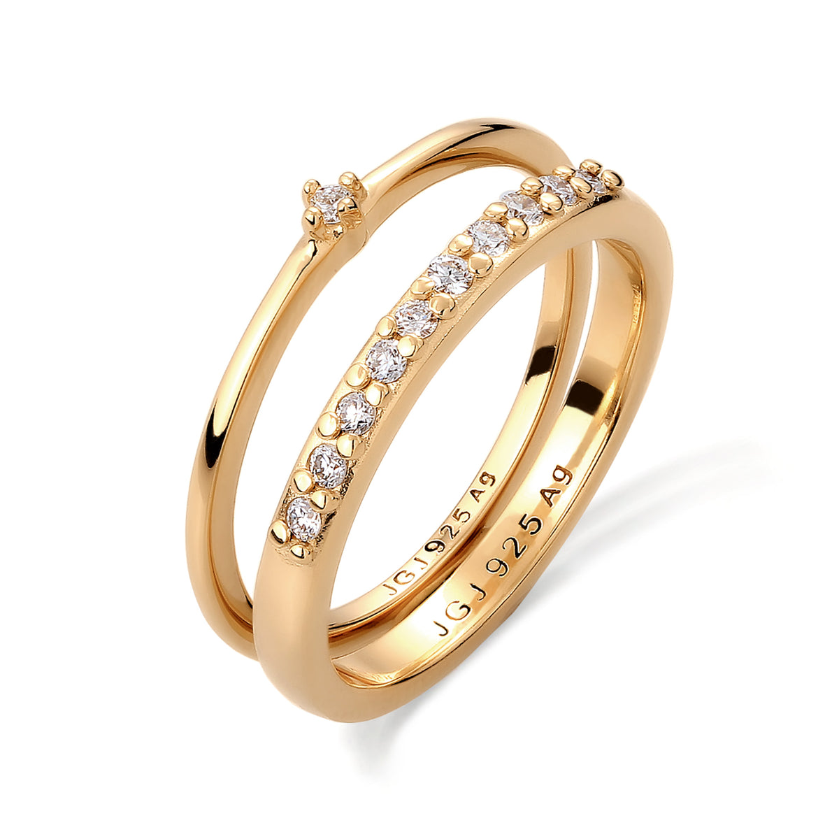 Gold - Elli DIAMONDS | Ringset | Laborgezüchtete Diamanten (Weiß, 0.015 ct) | 925 Sterling Silber vergoldet