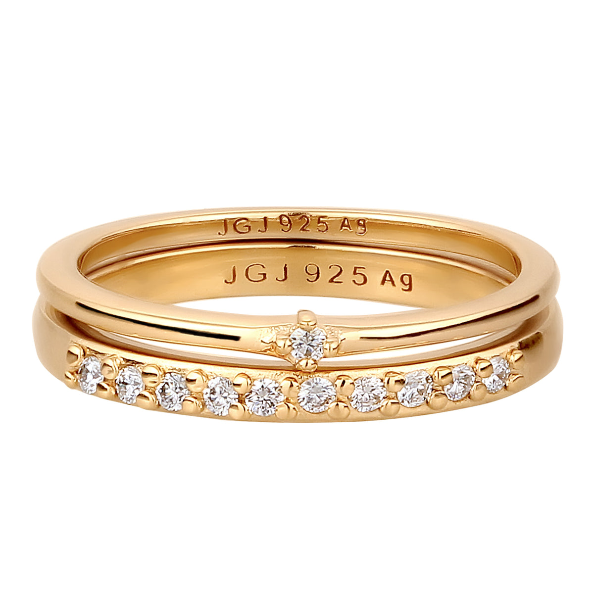 Gold - Elli DIAMONDS | Ringset | Laborgezüchtete Diamanten (Weiß, 0.015 ct) | 925 Sterling Silber vergoldet