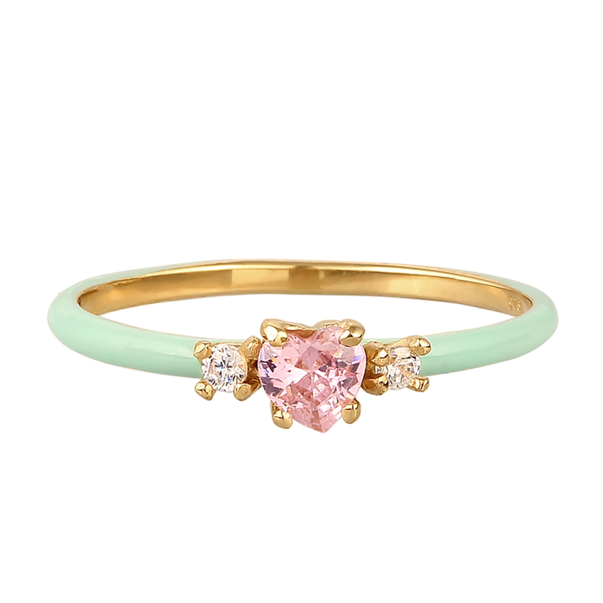 Gold - Elli | Ring mit Herz | Emaille & Zirkonia (Weiß & Pink) | 925 Sterling Silber vergoldet