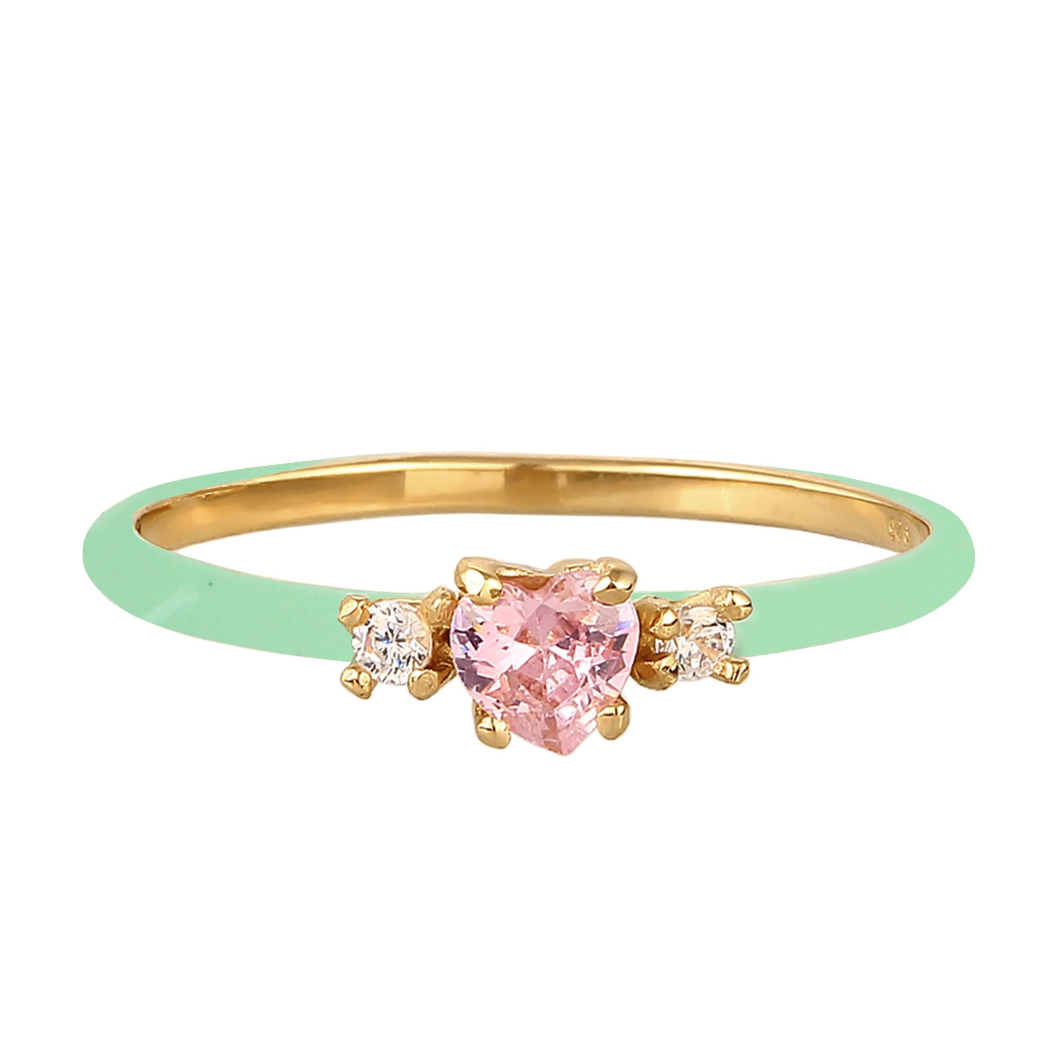 Gold - Elli | Ring mit Herz | Emaille & Zirkonia (Weiß & Pink) | 925 Sterling Silber vergoldet