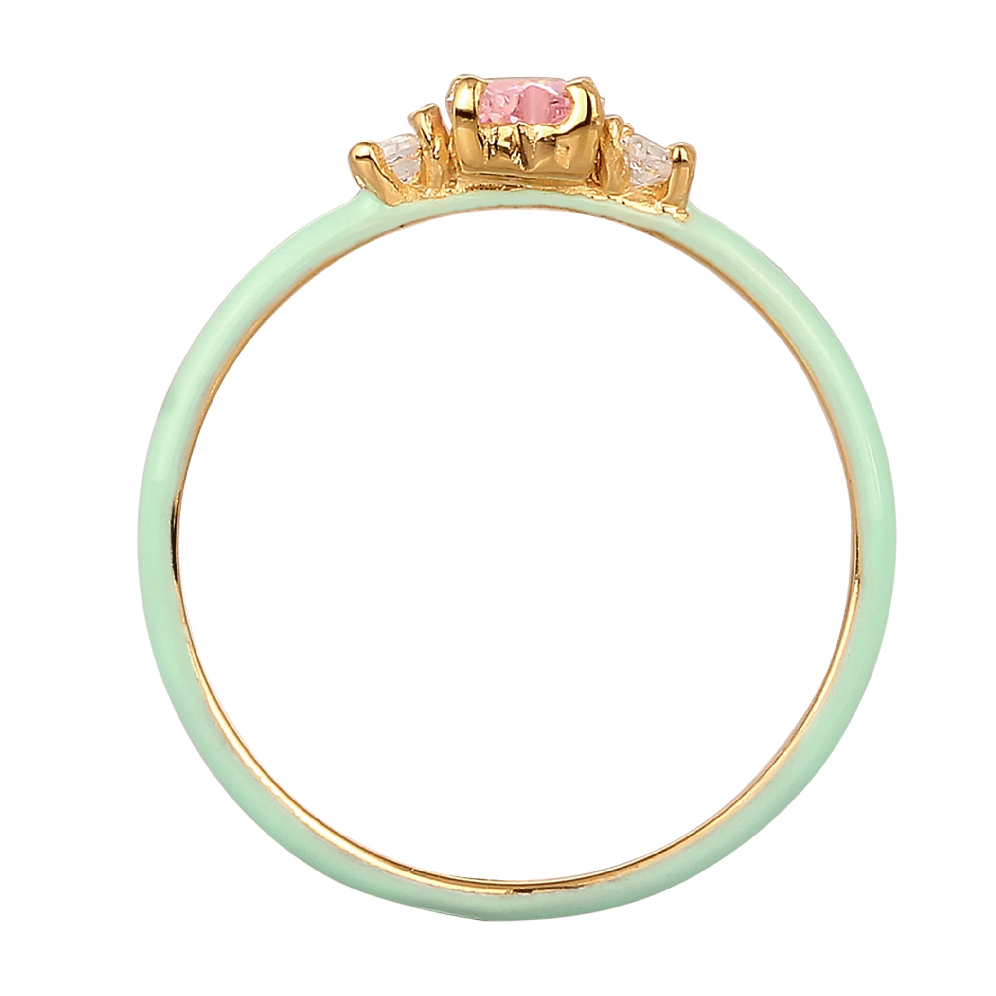 Gold - Elli | Ring mit Herz | Emaille & Zirkonia (Weiß & Pink) | 925 Sterling Silber vergoldet