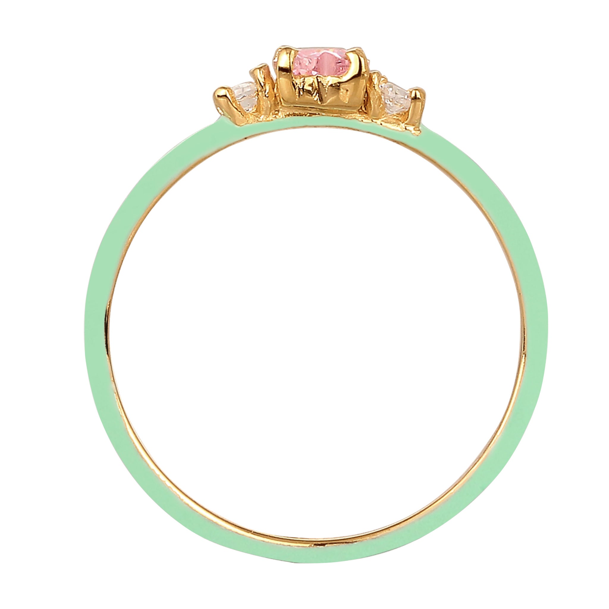 Gold - Elli | Ring mit Herz | Emaille & Zirkonia (Weiß & Pink) | 925 Sterling Silber vergoldet