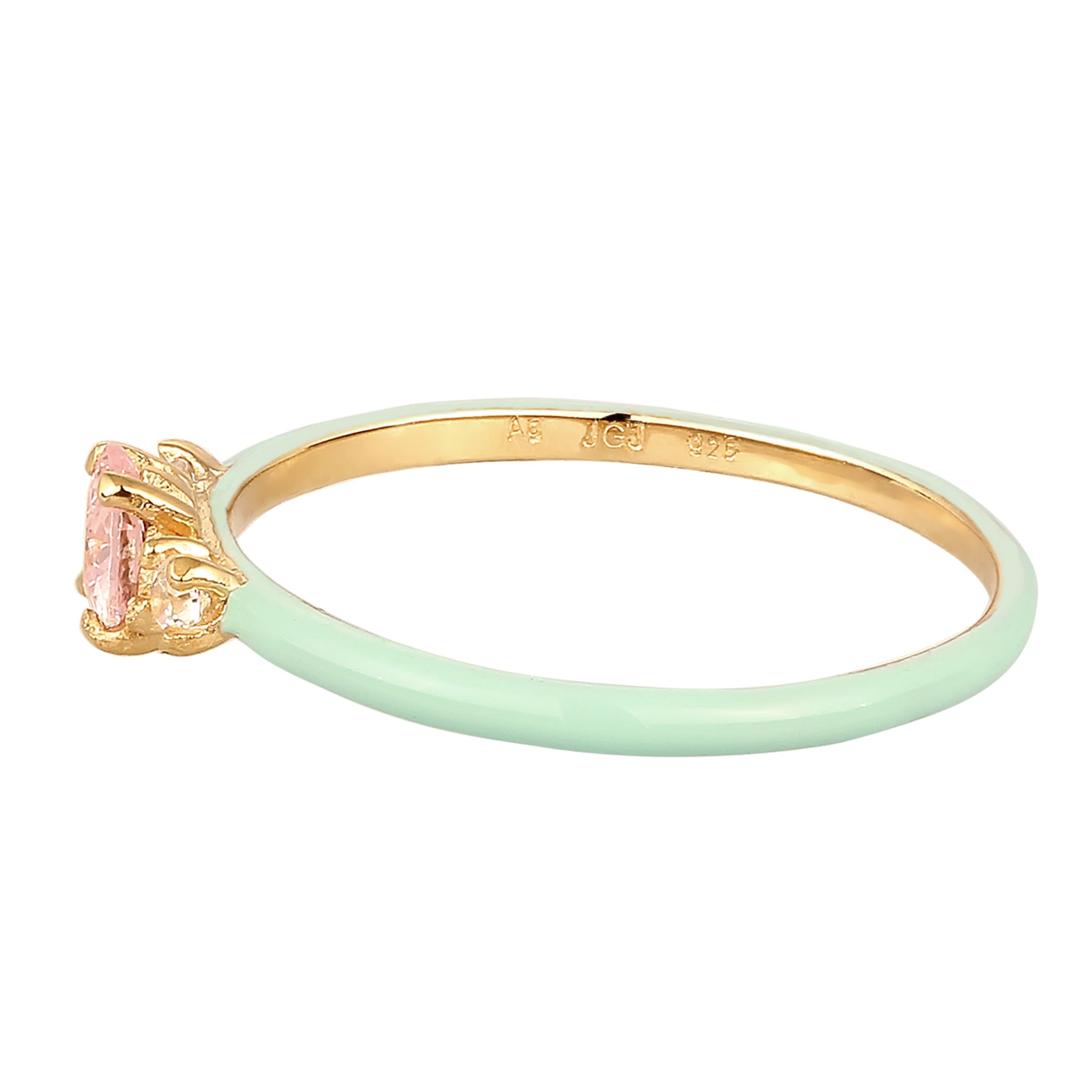 Gold - Elli | Ring mit Herz | Emaille & Zirkonia (Weiß & Pink) | 925 Sterling Silber vergoldet