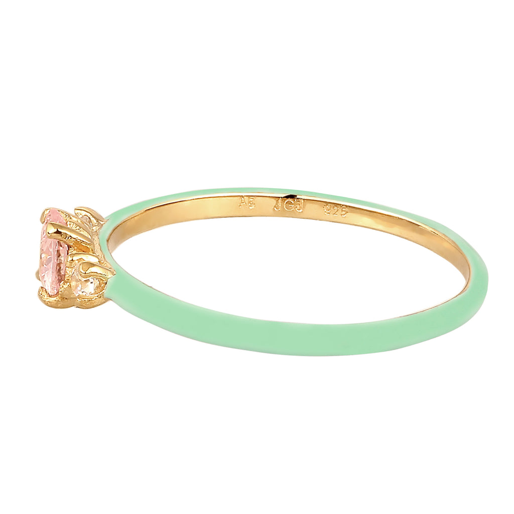 Gold - Elli | Ring mit Herz | Emaille & Zirkonia (Weiß & Pink) | 925 Sterling Silber vergoldet