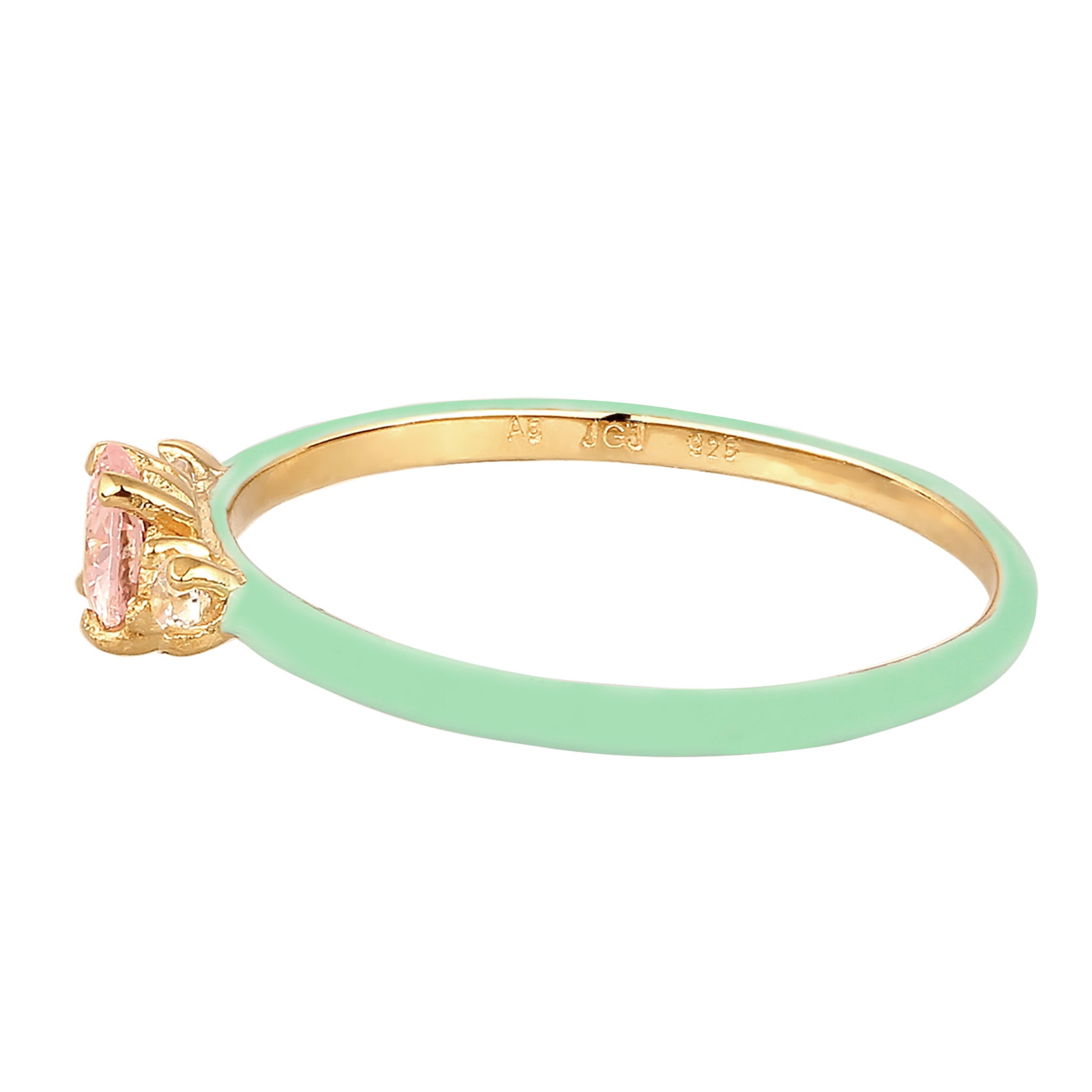 Gold - Elli | Ring mit Herz | Emaille & Zirkonia (Weiß & Pink) | 925 Sterling Silber vergoldet