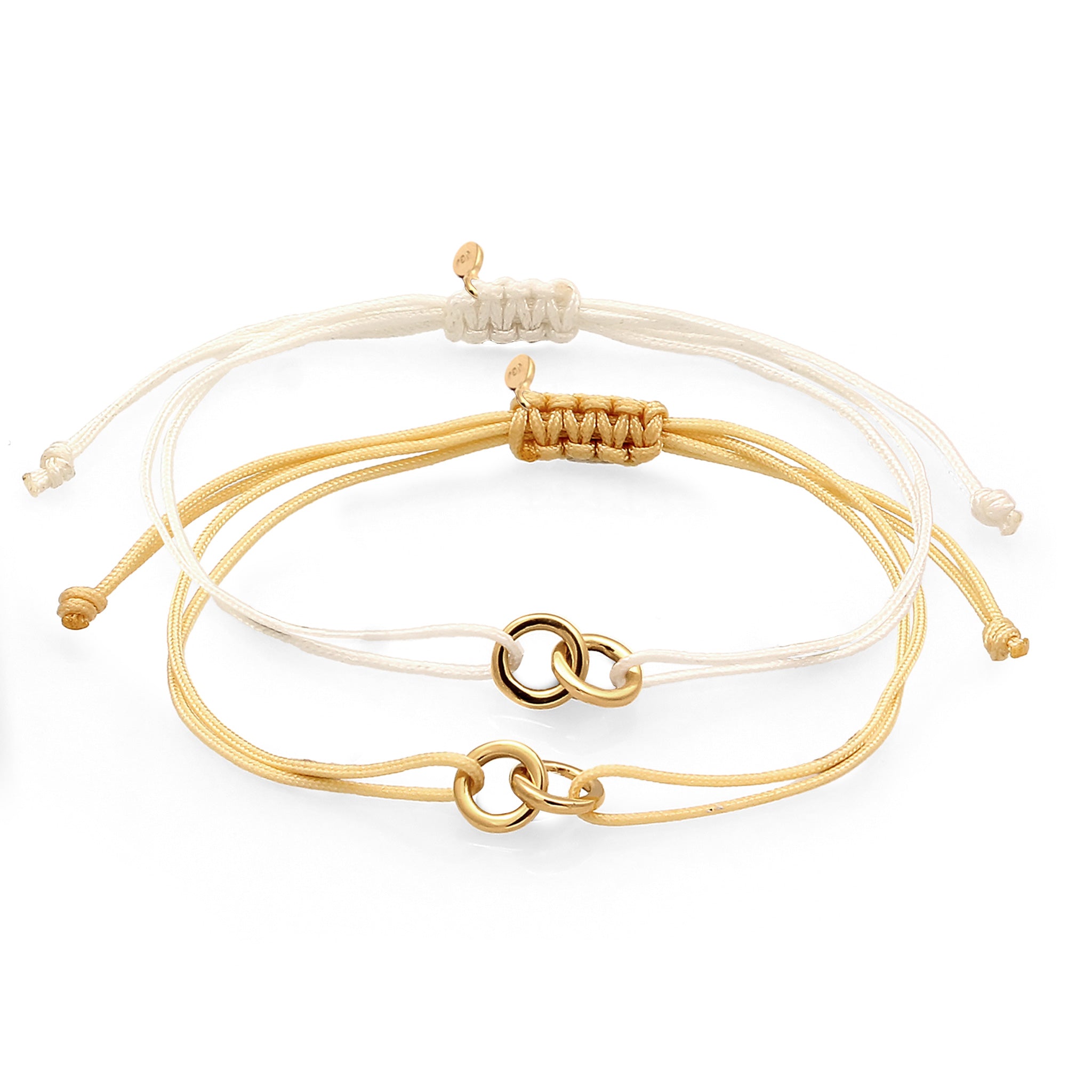Weiß - Elli | Armbandset Kreis | Nylon | 925 Silber vergoldet