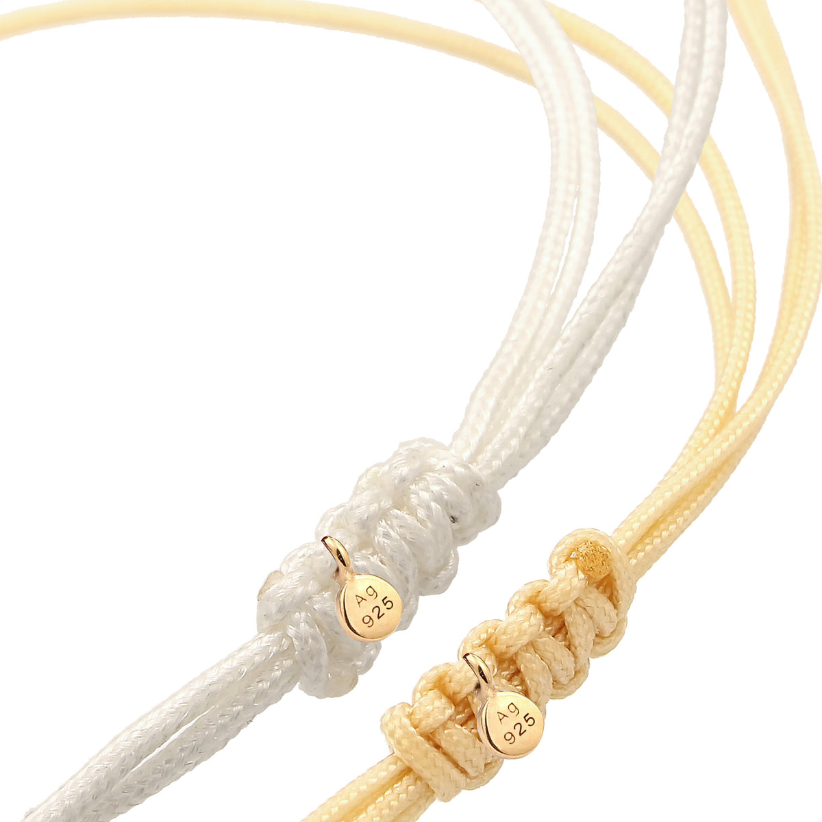 Weiß - Elli | Armbandset Kreis | Nylon | 925 Silber vergoldet