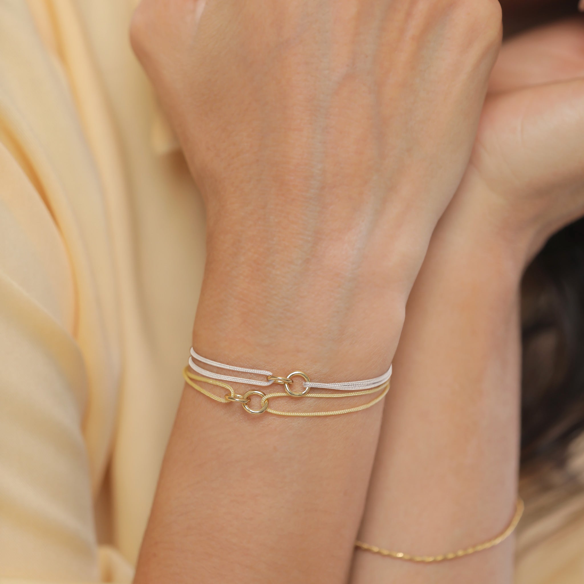 Weiß - Elli | Armbandset Kreis | Nylon | 925 Silber vergoldet