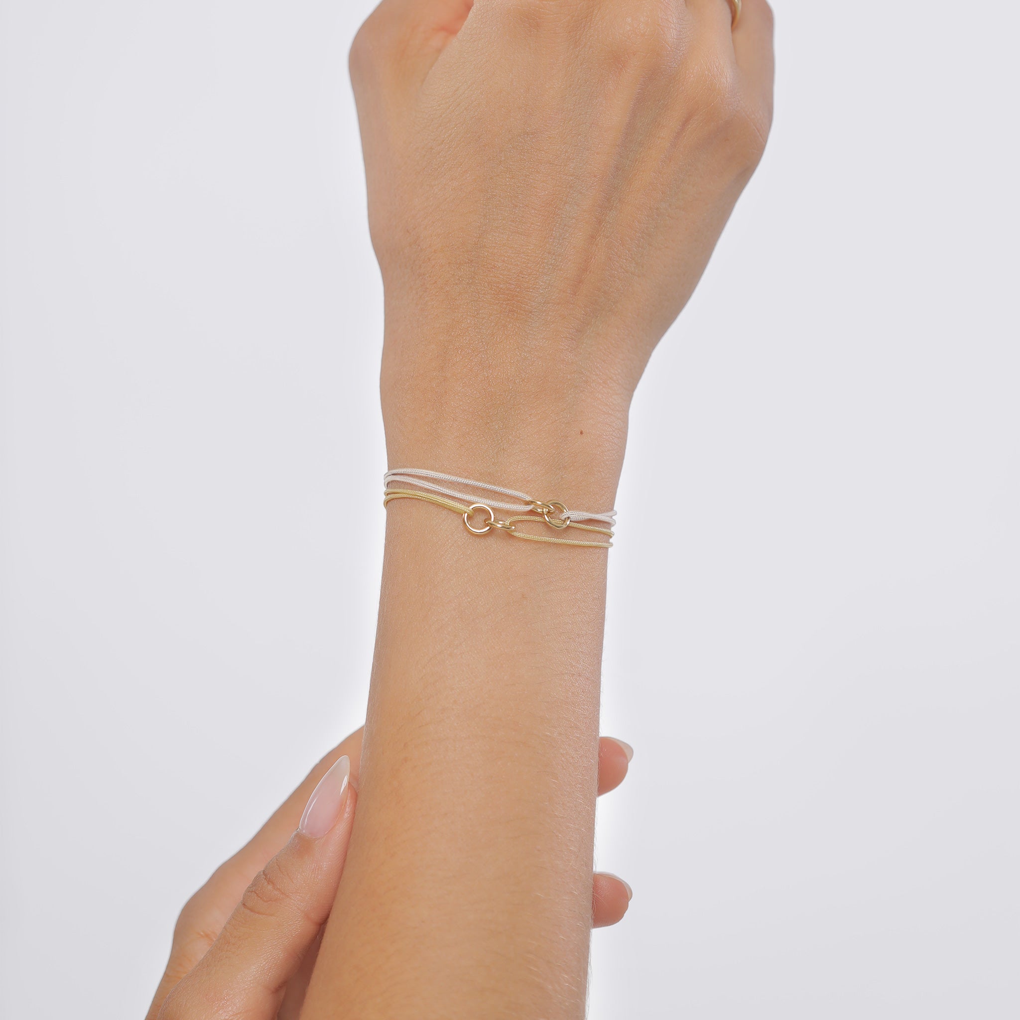 Weiß - Elli | Armbandset Kreis | Nylon | 925 Silber vergoldet