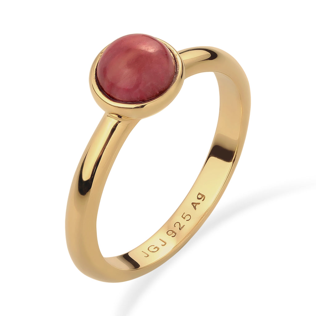 Gold - Elli | Solitär-Ring | Achat (Rot) | 925 Sterling Silber vergoldet