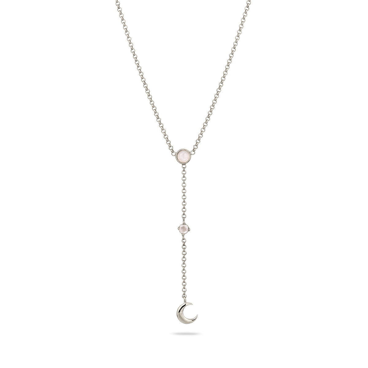 Silber - Elli | Y-Halskette Halbmond | Mondstein (Regenbogen & Weiß) | 925 Sterling Silber