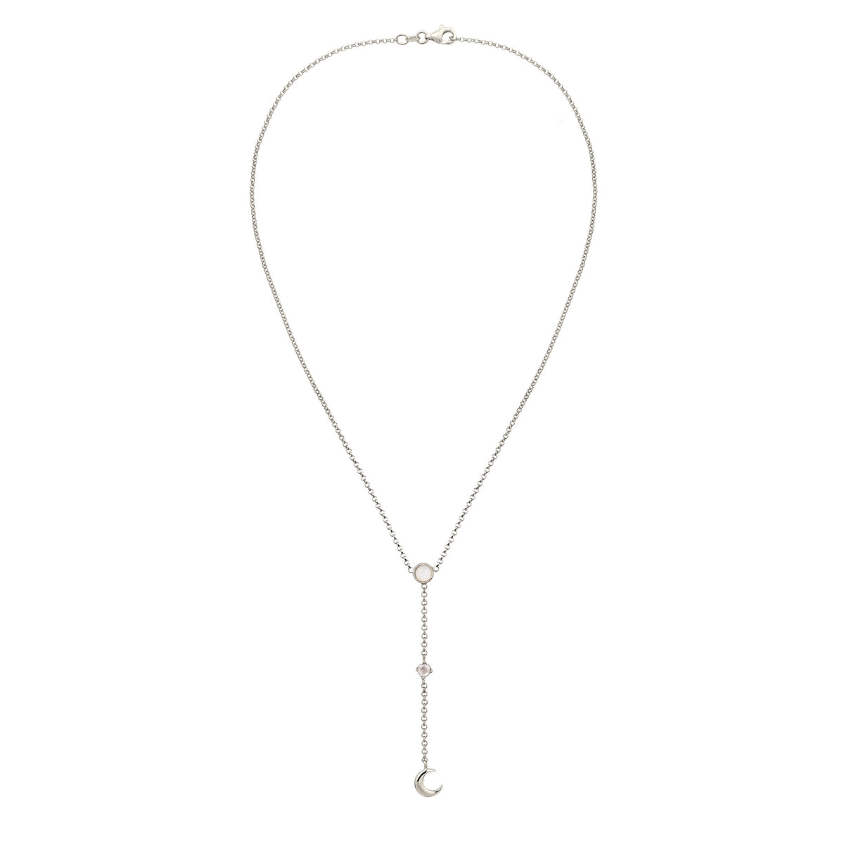 Silber - Elli | Y-Halskette Halbmond | Mondstein (Regenbogen & Weiß) | 925 Sterling Silber