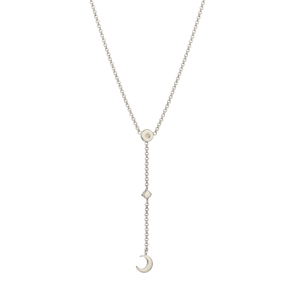 Silber - Elli | Y-Halskette Halbmond | Mondstein (Regenbogen & Weiß) | 925 Sterling Silber