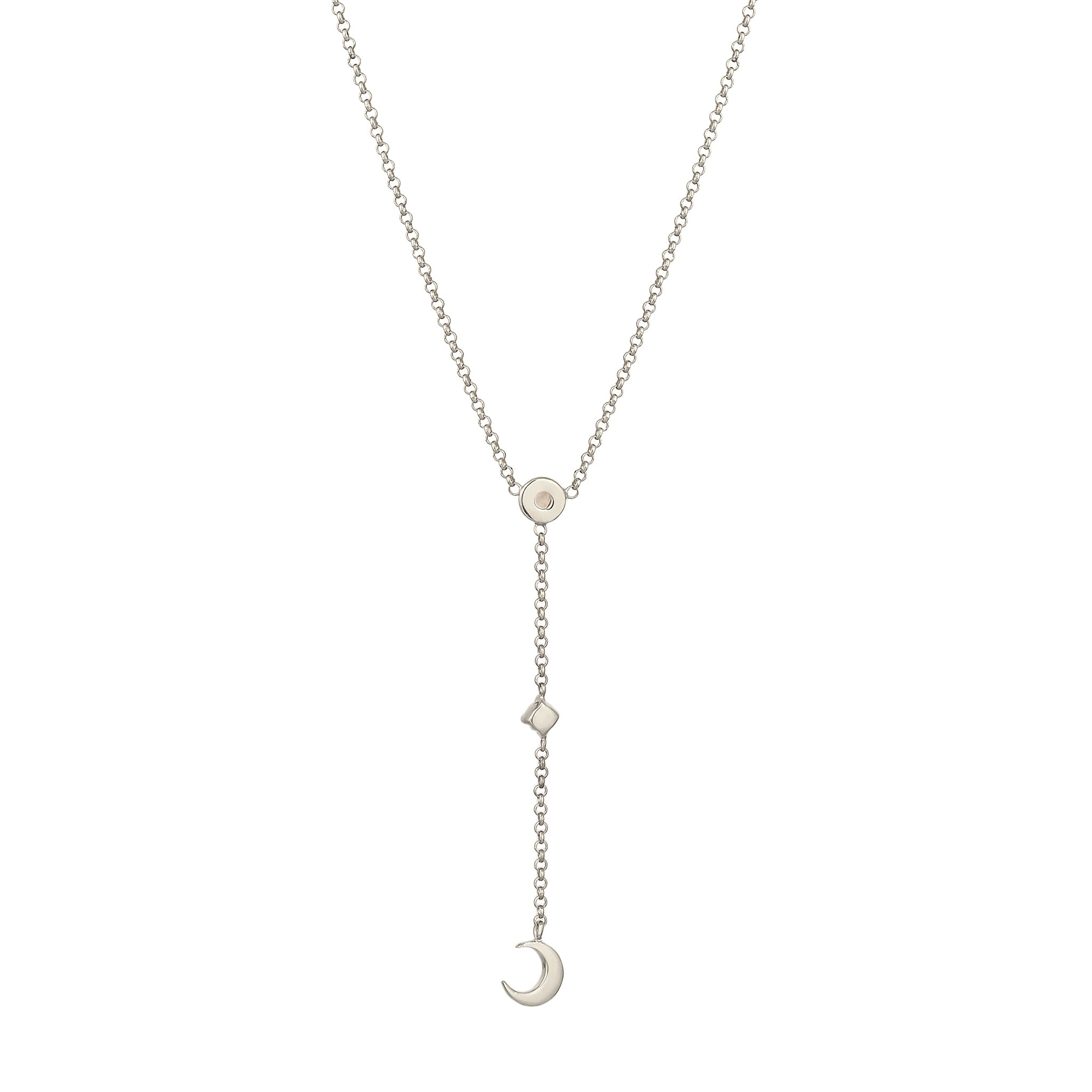 Silber - Elli | Y-Halskette Halbmond | Mondstein (Regenbogen & Weiß) | 925 Sterling Silber