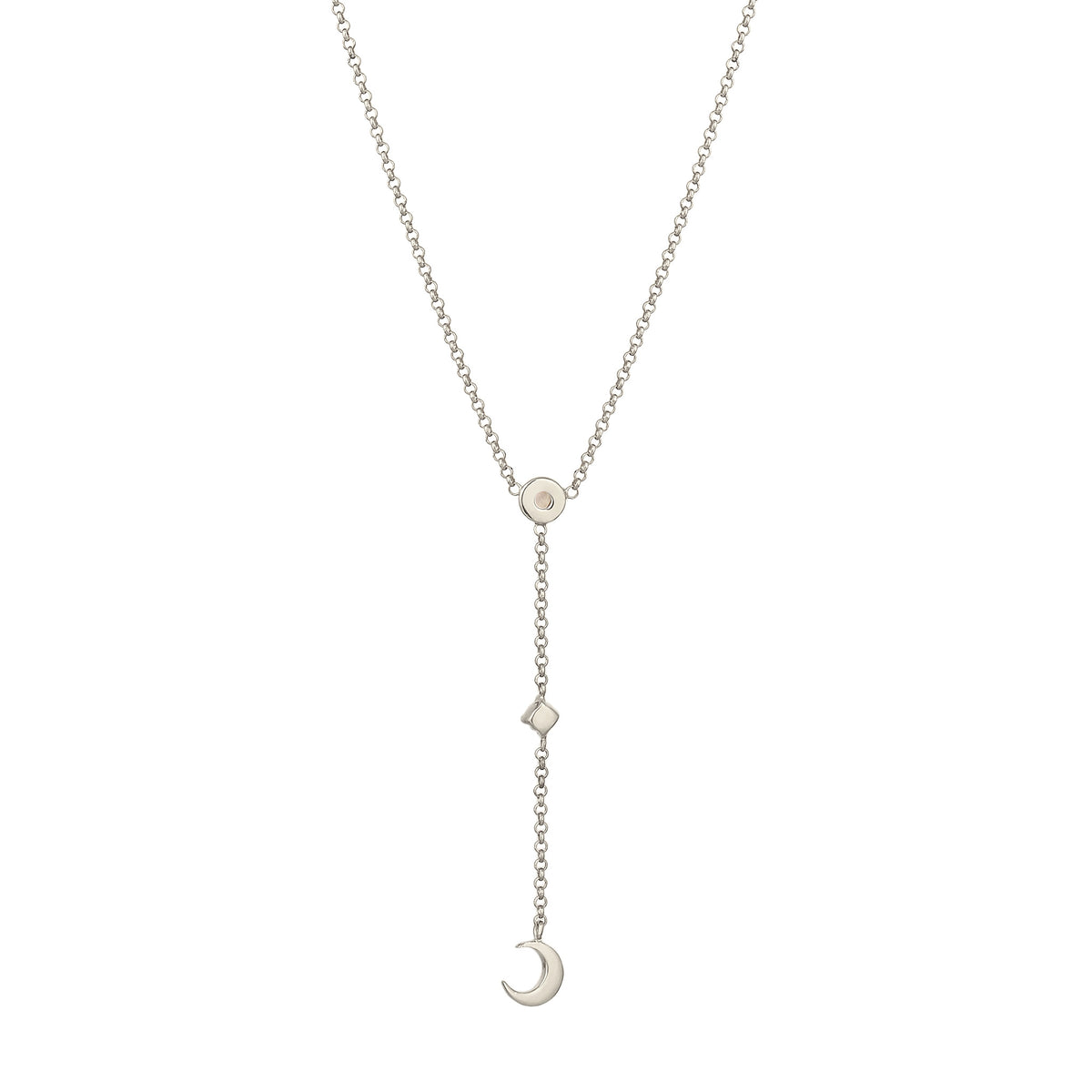 Silber - Elli | Y-Halskette Halbmond | Mondstein (Regenbogen & Weiß) | 925 Sterling Silber