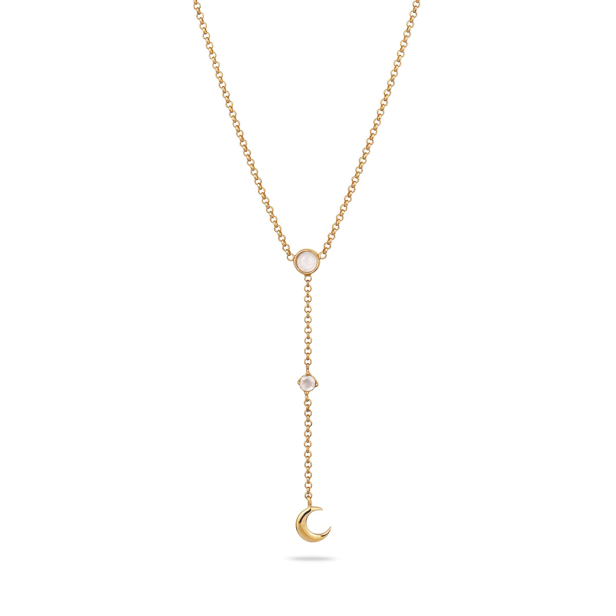 Gold - Elli | Halskette Halbmond | Mondstein (Regenbogen & Weiß) | 925 Sterling Silber vergoldet