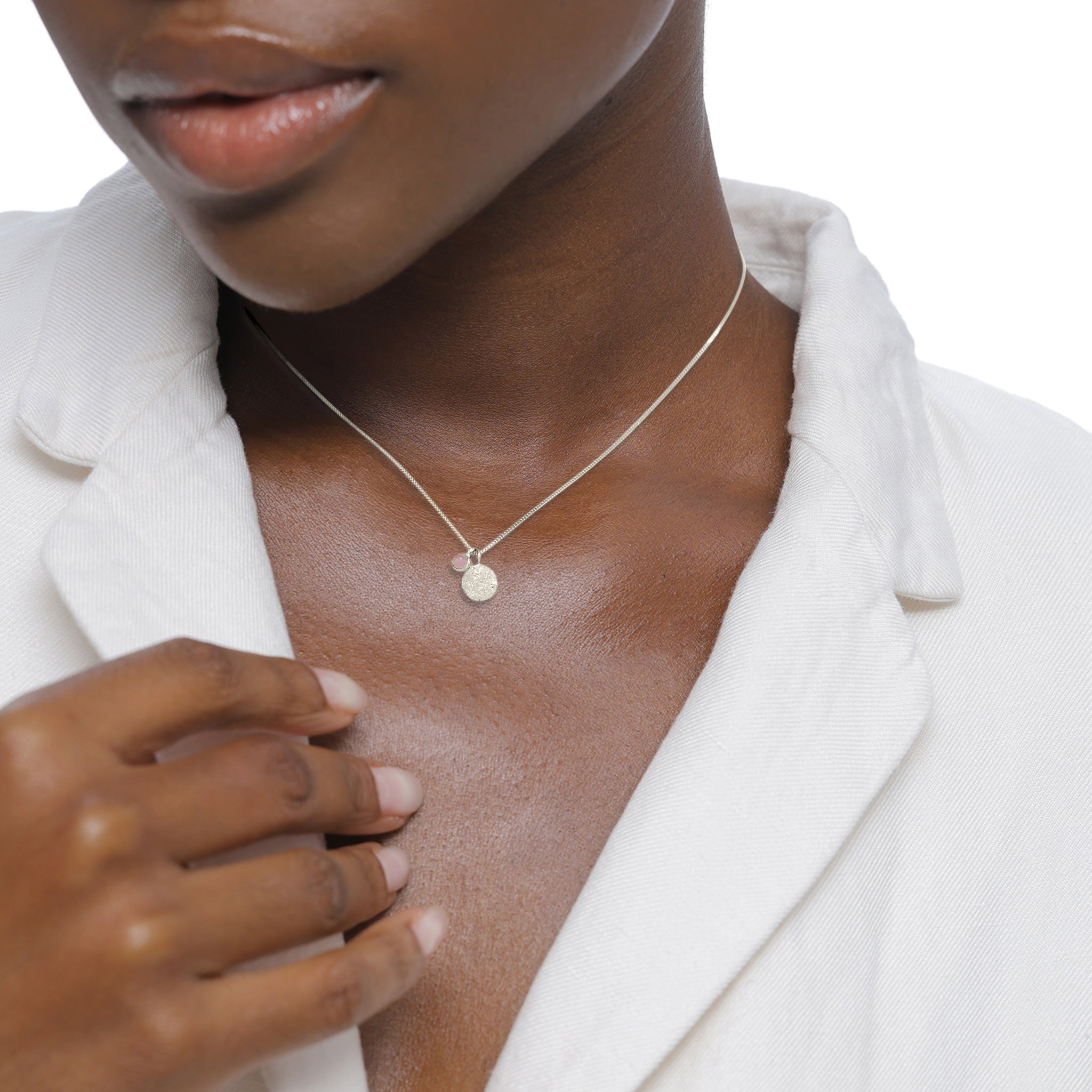 Silber - Elli | Halskette Plättchen | Quarz (Rosé) | 925 Sterling Silber