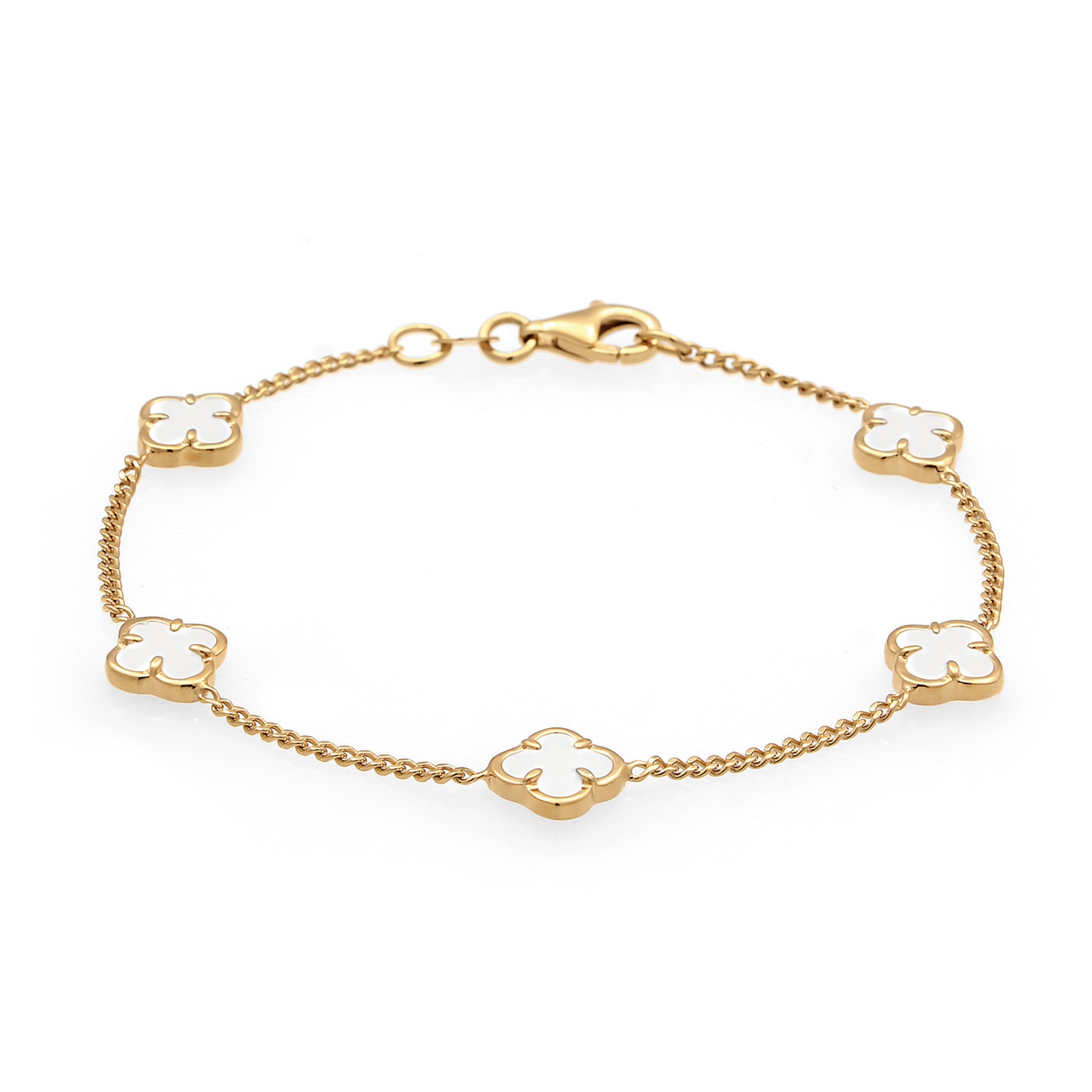 Gold - Elli | Armband Kleeblatt | Emaille (Weiß) | 925 Sterling Silber vergoldet