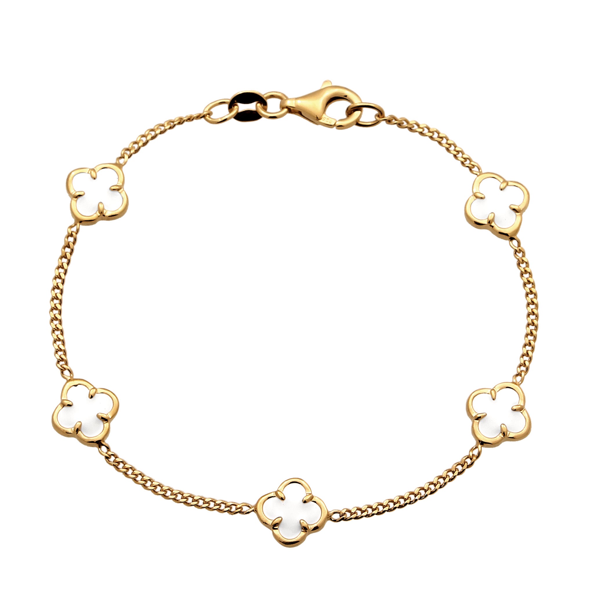 Gold - Elli | Armband Kleeblatt | Emaille (Weiß) | 925 Sterling Silber vergoldet