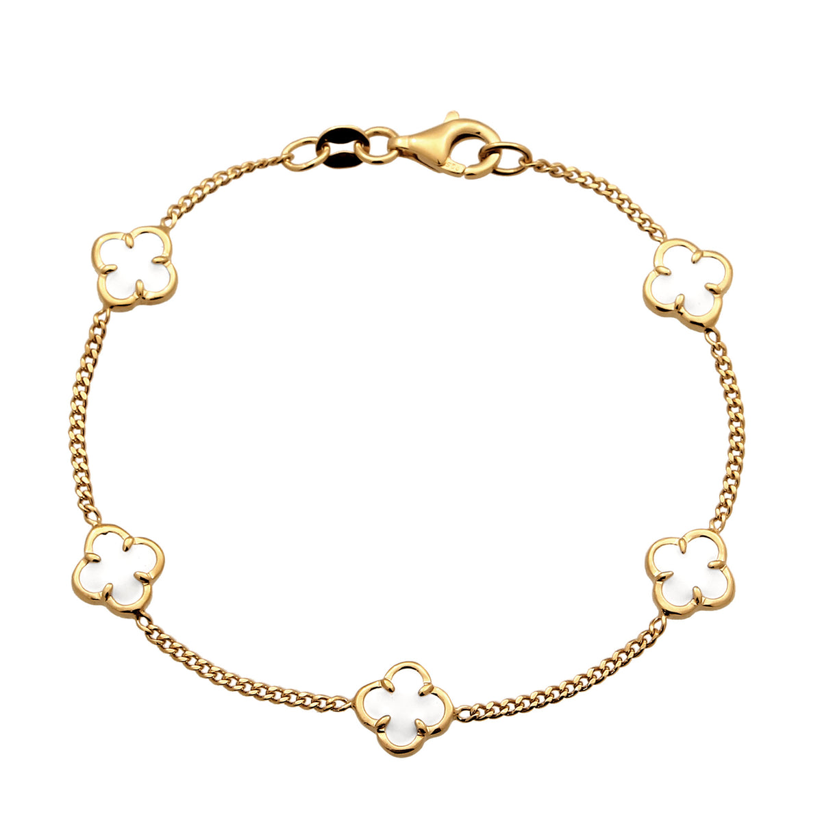 Gold - Elli | Armband Kleeblatt | Emaille (Weiß) | 925 Sterling Silber vergoldet