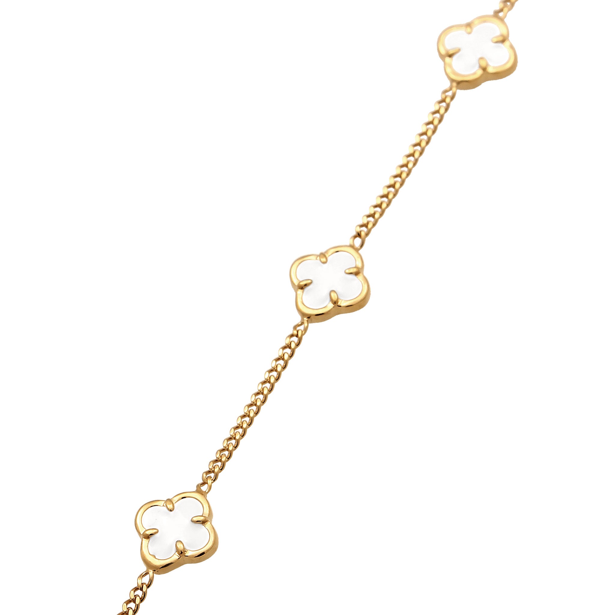Gold - Elli | Armband Kleeblatt | Emaille (Weiß) | 925 Sterling Silber vergoldet