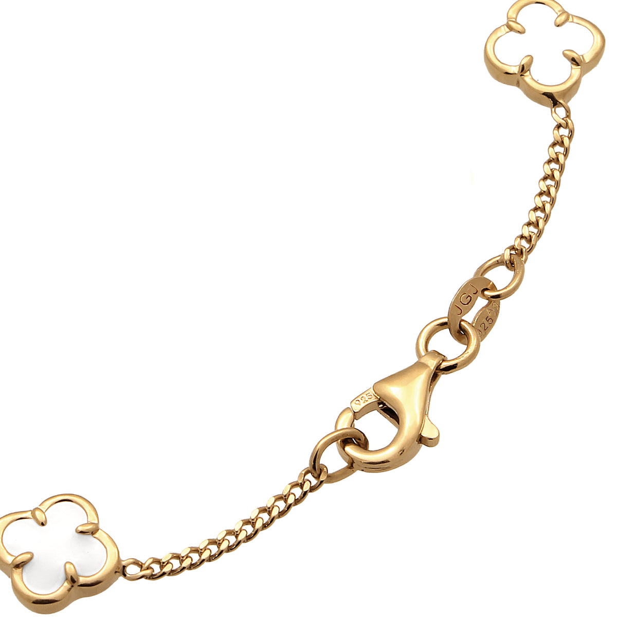 Gold - Elli | Armband Kleeblatt | Emaille (Weiß) | 925 Sterling Silber vergoldet