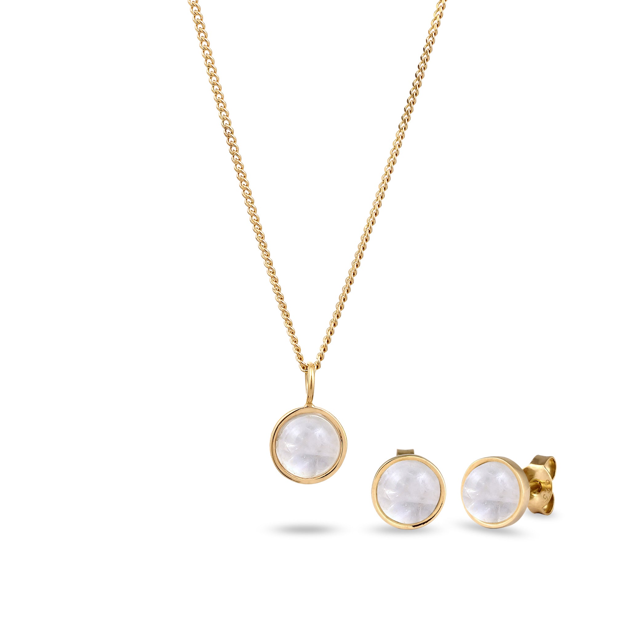 Gold - Elli | Schmuckset Basic | Mondstein (Weiß) | 925 Sterling Silber vergoldet