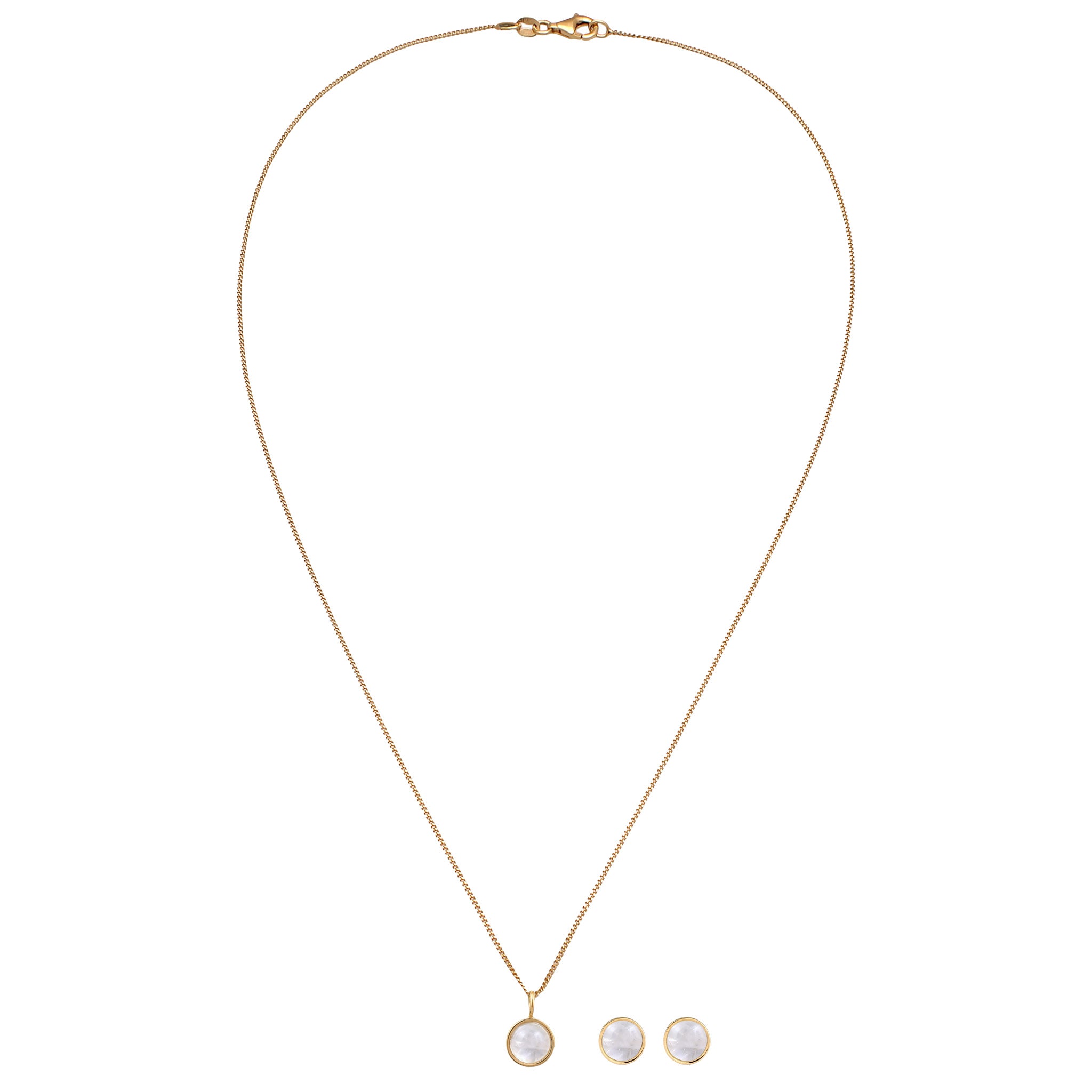Gold - Elli | Schmuckset Basic | Mondstein (Weiß) | 925 Sterling Silber vergoldet
