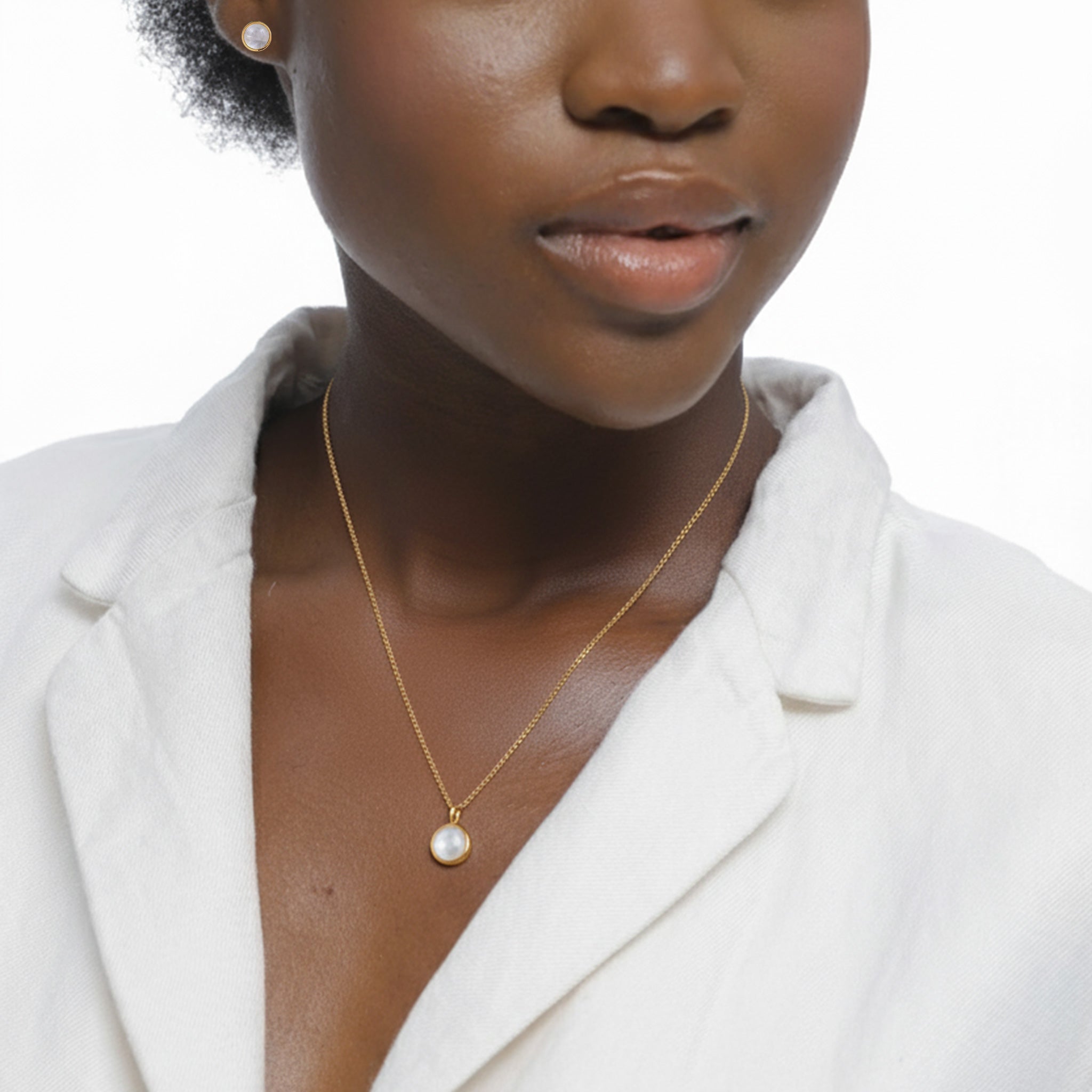 Gold - Elli | Schmuckset Basic | Mondstein (Weiß) | 925 Sterling Silber vergoldet