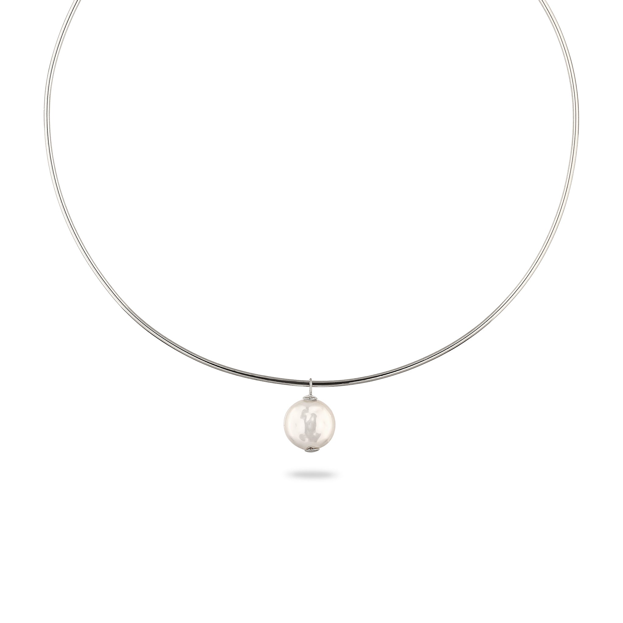 Silber - Elli PREMIUM | Halsreif | Muschelkernperle (Weiß) | 925 Sterling Silber