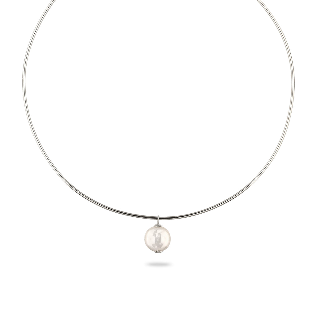 Silber - Elli PREMIUM | Halsreif | Muschelkernperle (Weiß) | 925 Sterling Silber