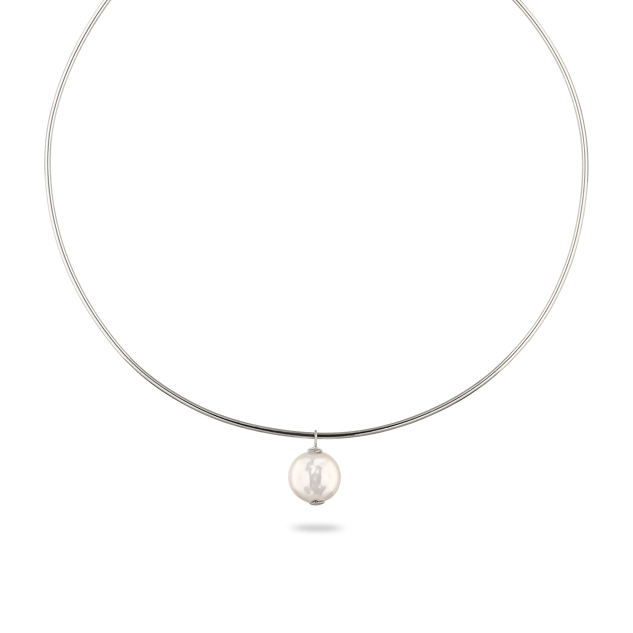 Silber - Elli PREMIUM | Halsreif | Muschelkernperle (Weiß) | 925 Sterling Silber